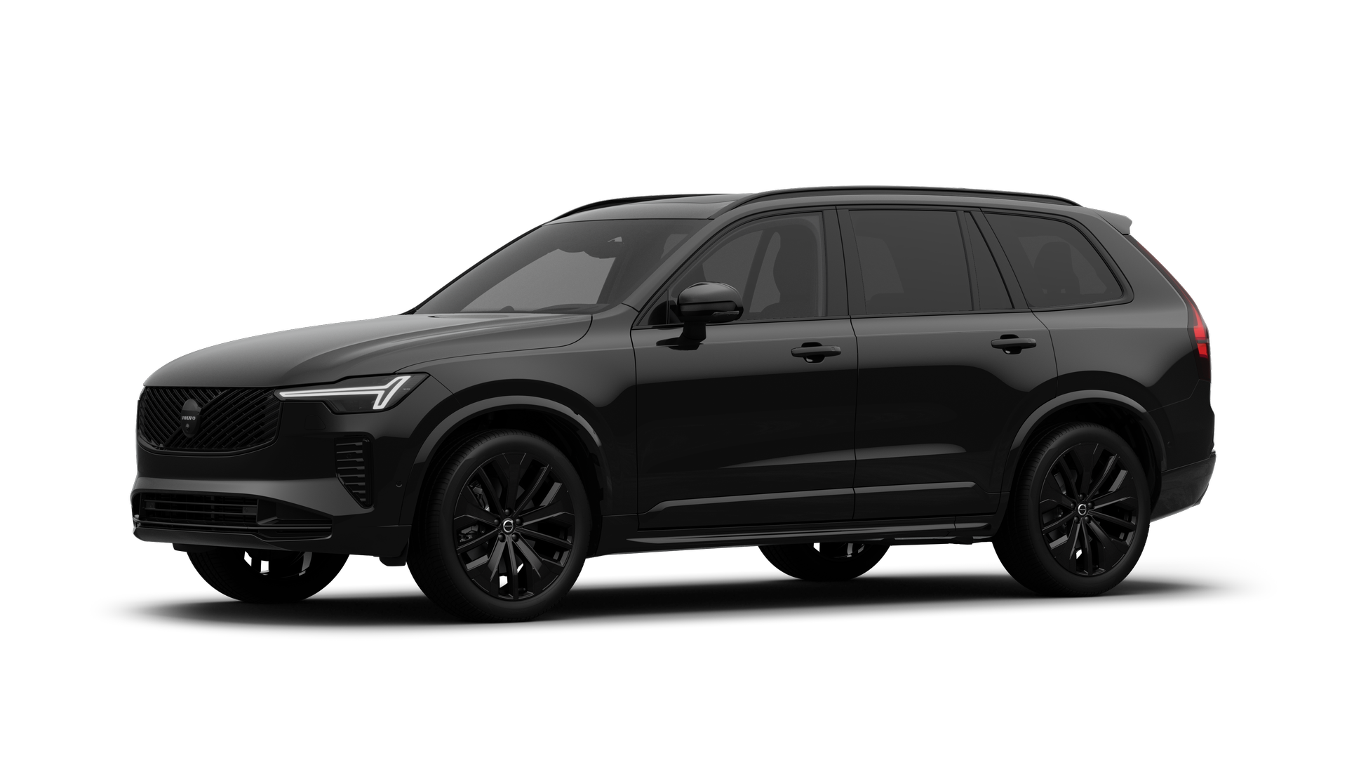 Volvo მანქანის ექსტერიერი სამი მეოთხედი ხედით, უბრალო სტუდიის ფონზე.