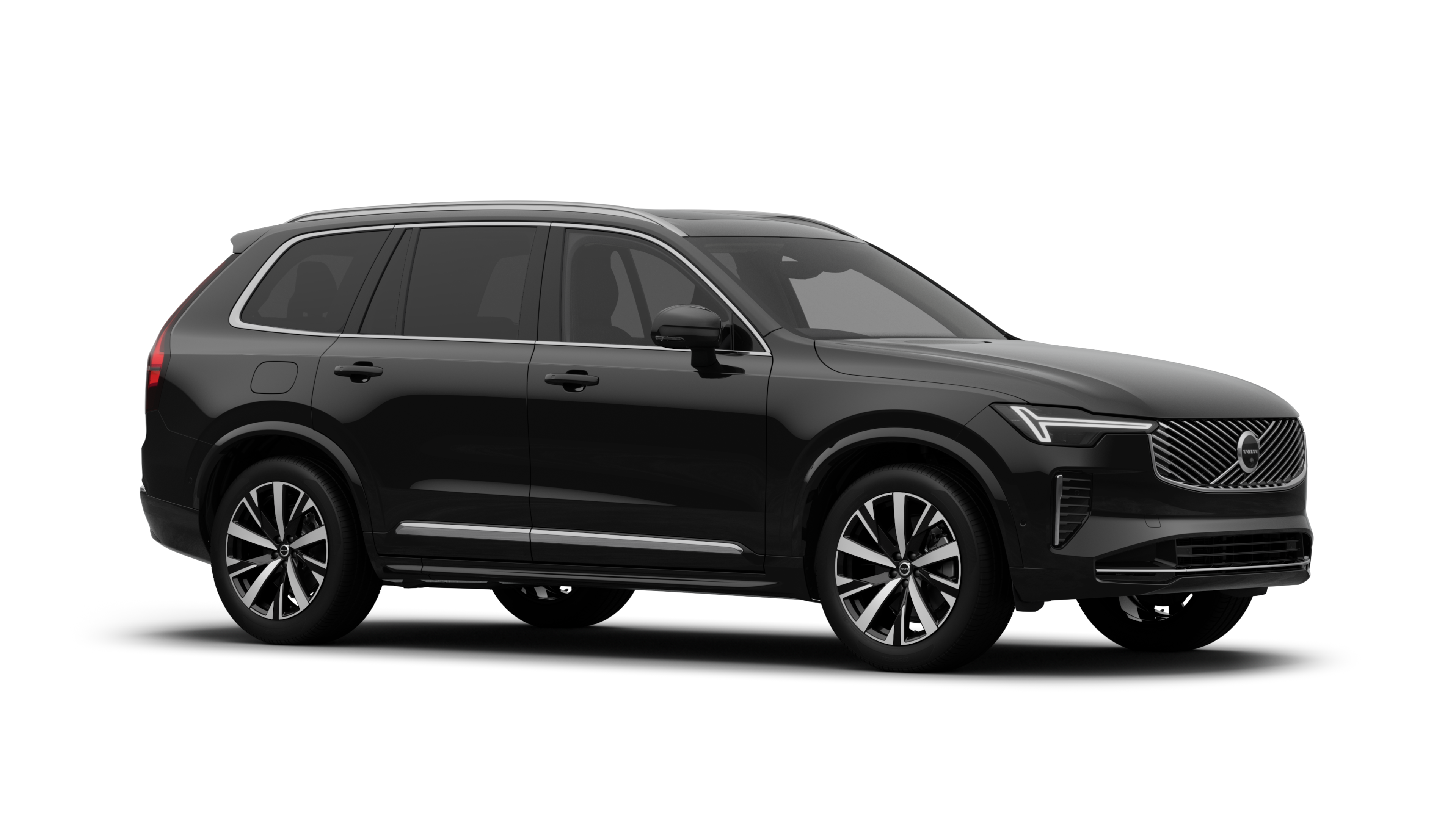 スタジオ内の無地の背景にボルボ車のエクステリアを4分の3で捉えた画像。