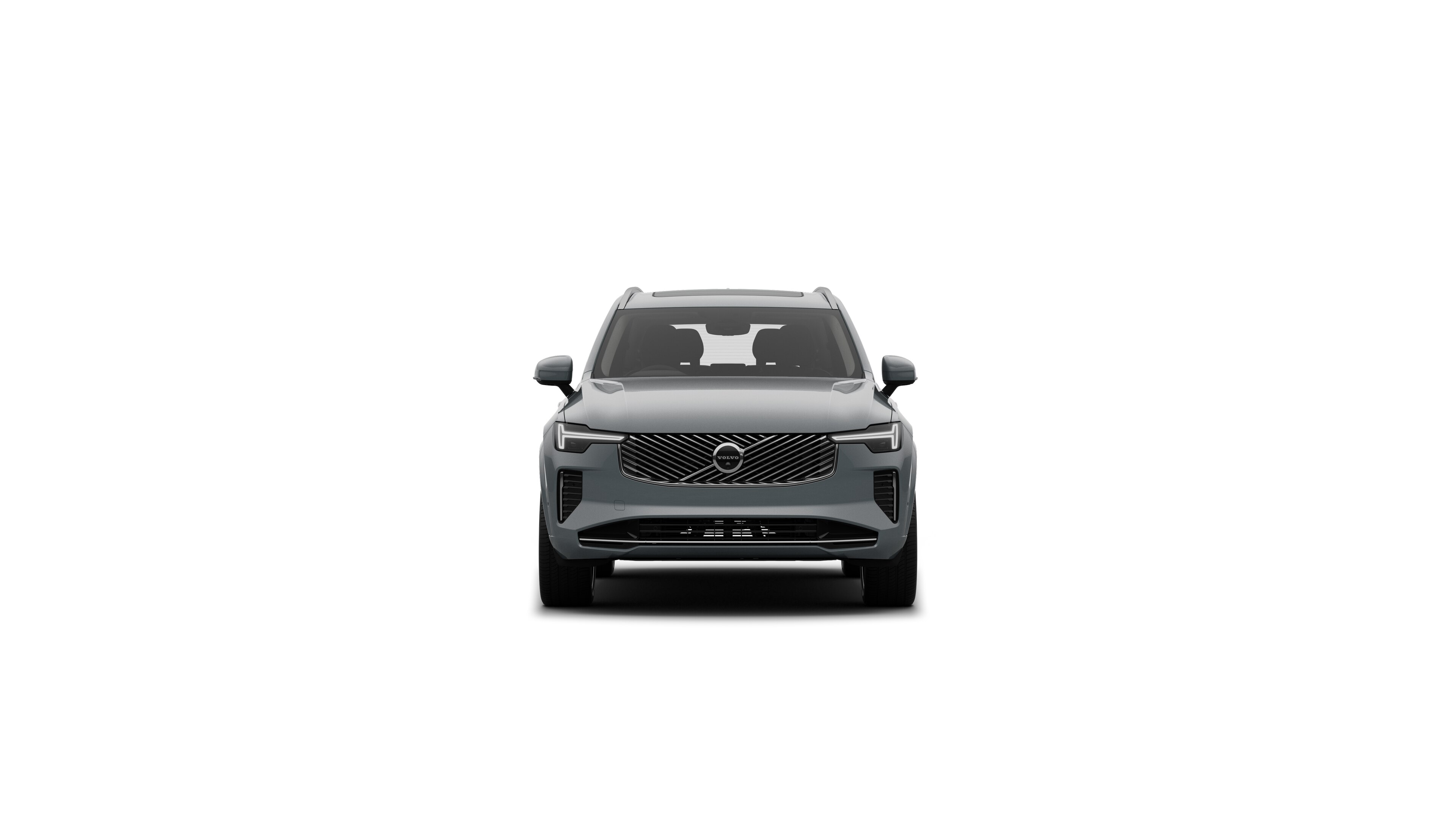 Volvo car front view in a plain studio background.