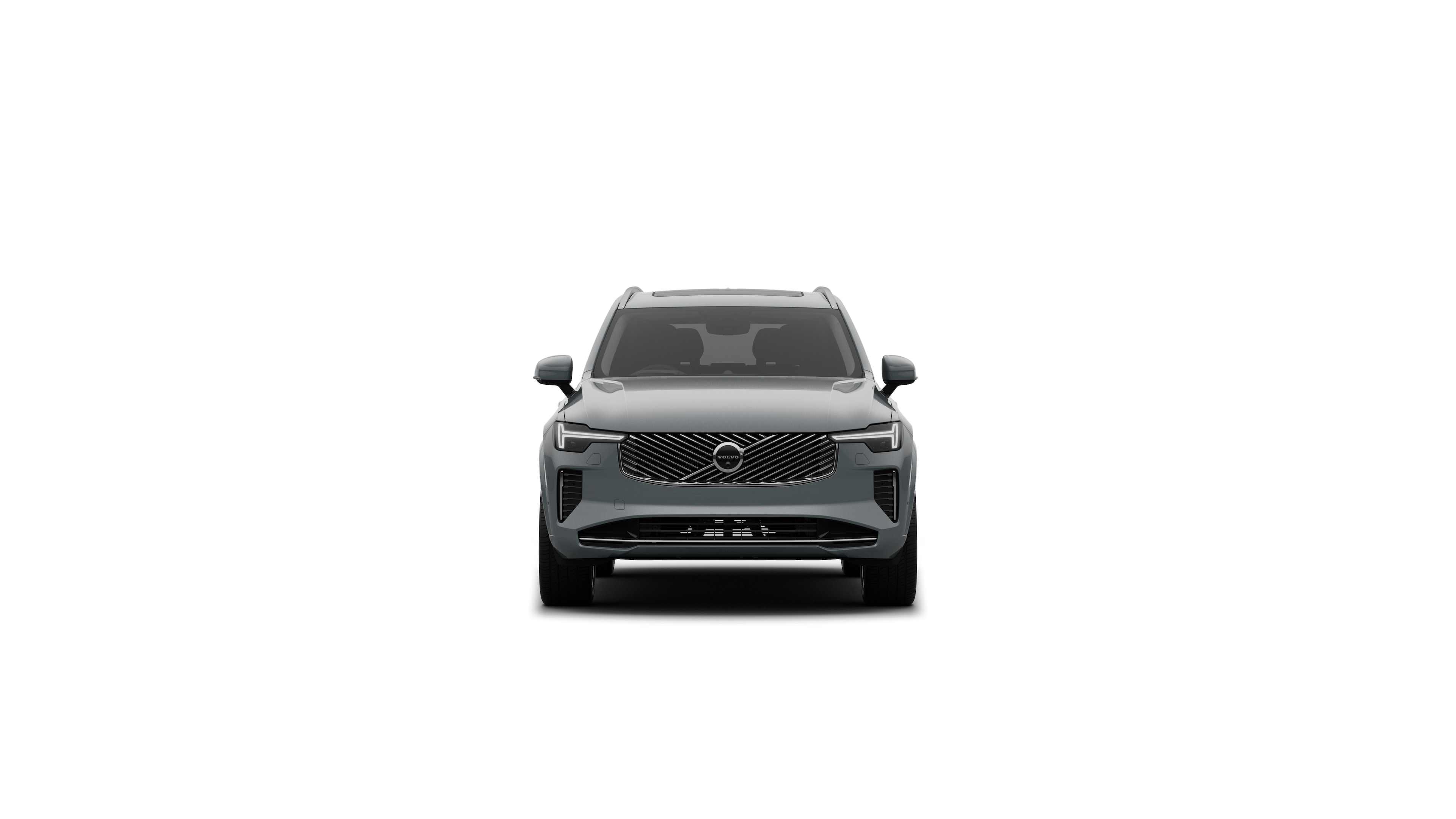 Volvo car front view in a plain studio background.