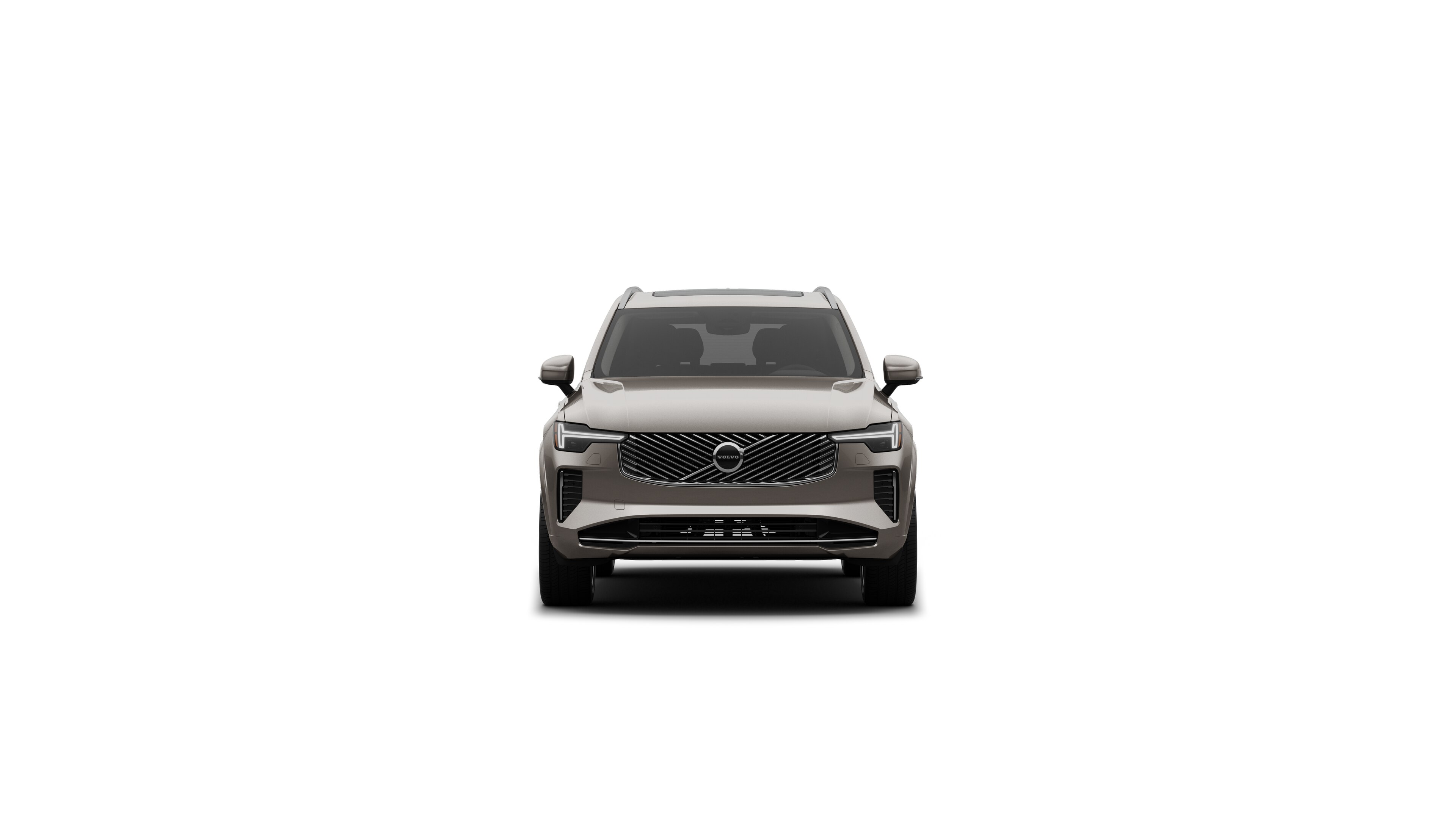 Vista frontal del vehículo Volvo en un fondo de estudio liso.