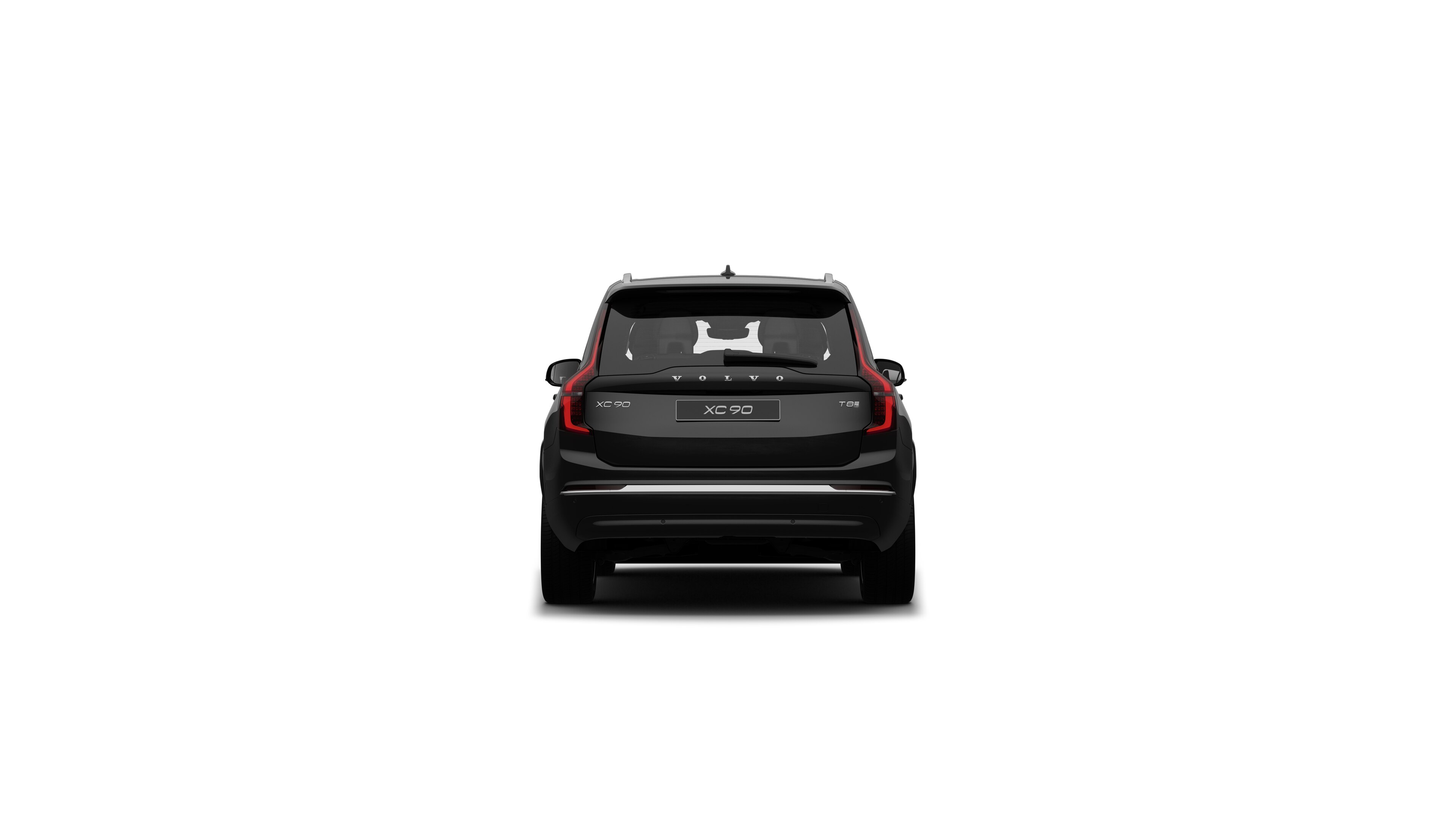 Vista trasera del vehículo Volvo en un fondo de estudio liso.