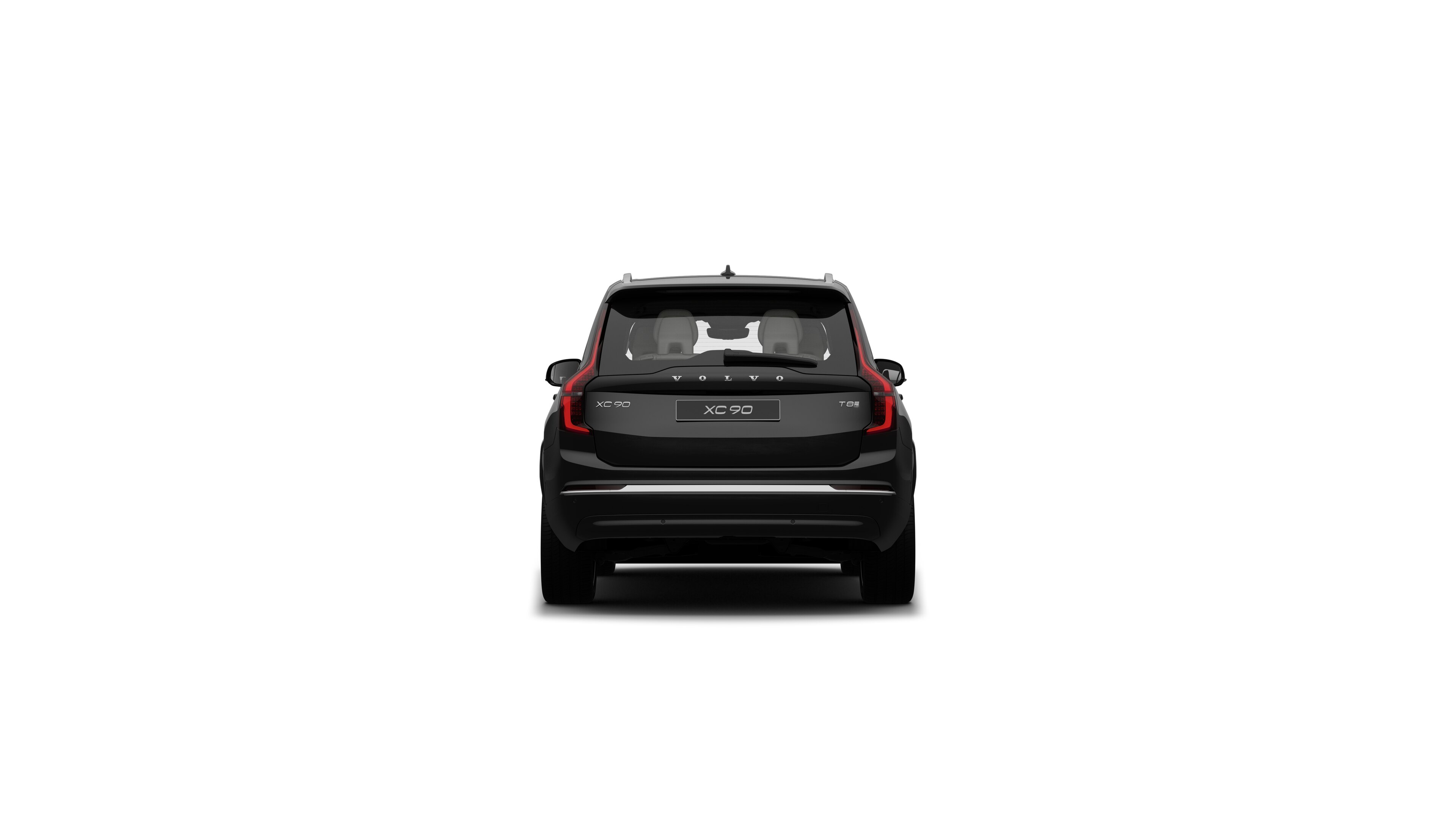 Vista trasera del vehículo Volvo en un fondo de estudio liso.