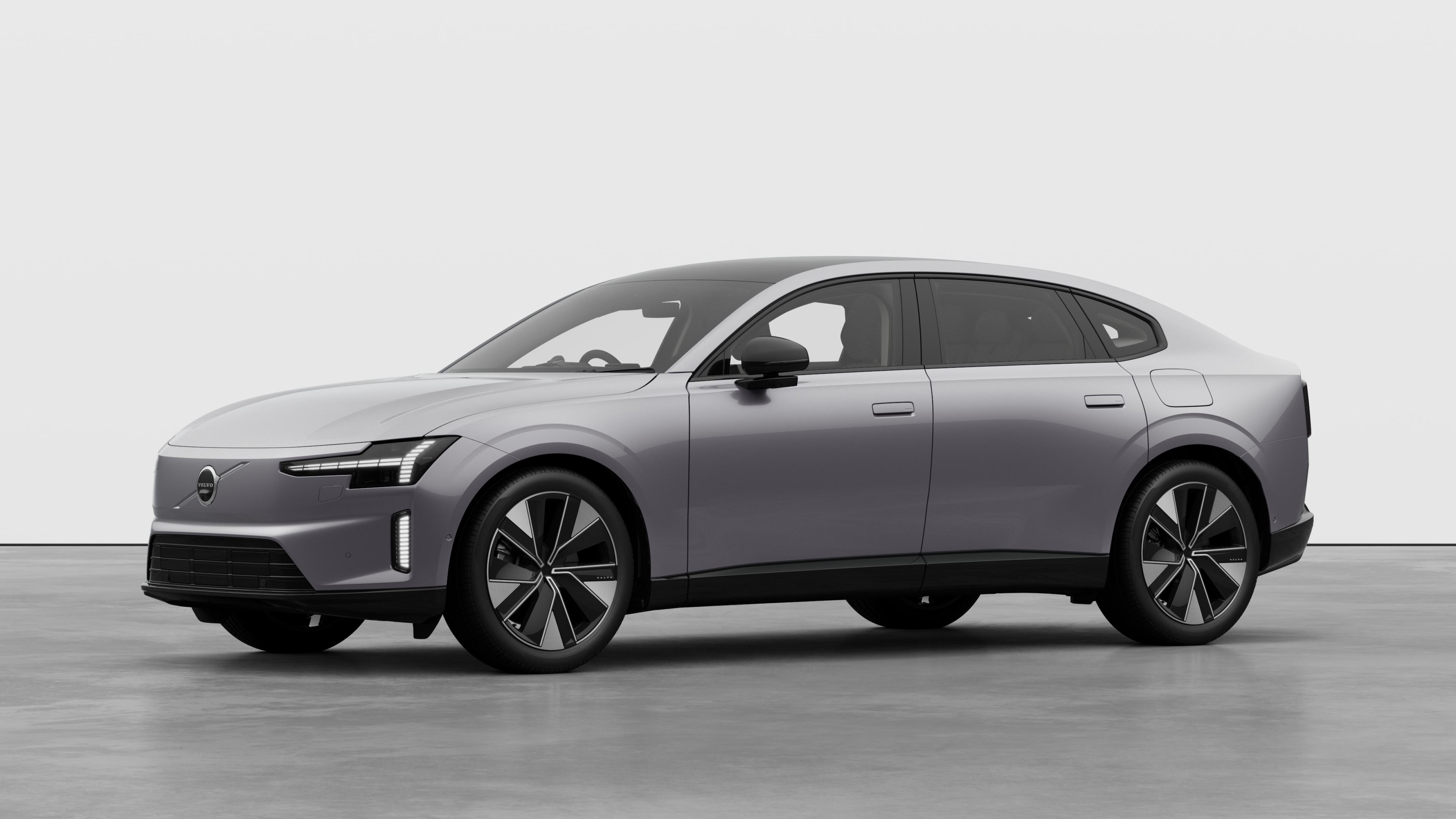 Volvo car exterior in three-quarter view, plain studio background.