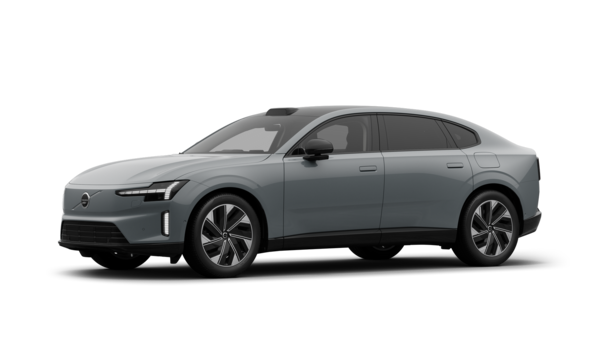 Esterno di un'auto Volvo vista di tre quarti, sfondo semplice di uno studio.