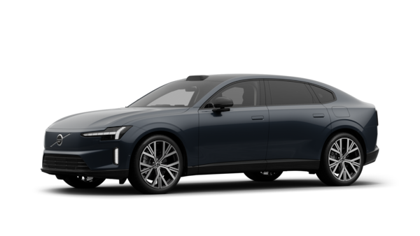 Extérieur d’une voiture Volvo vue de trois-quarts, fond uni d’un studio.