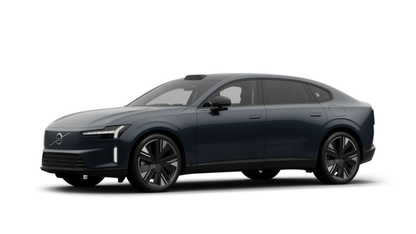 Extérieur d’une voiture Volvo vue de trois-quarts, fond uni d’un studio.