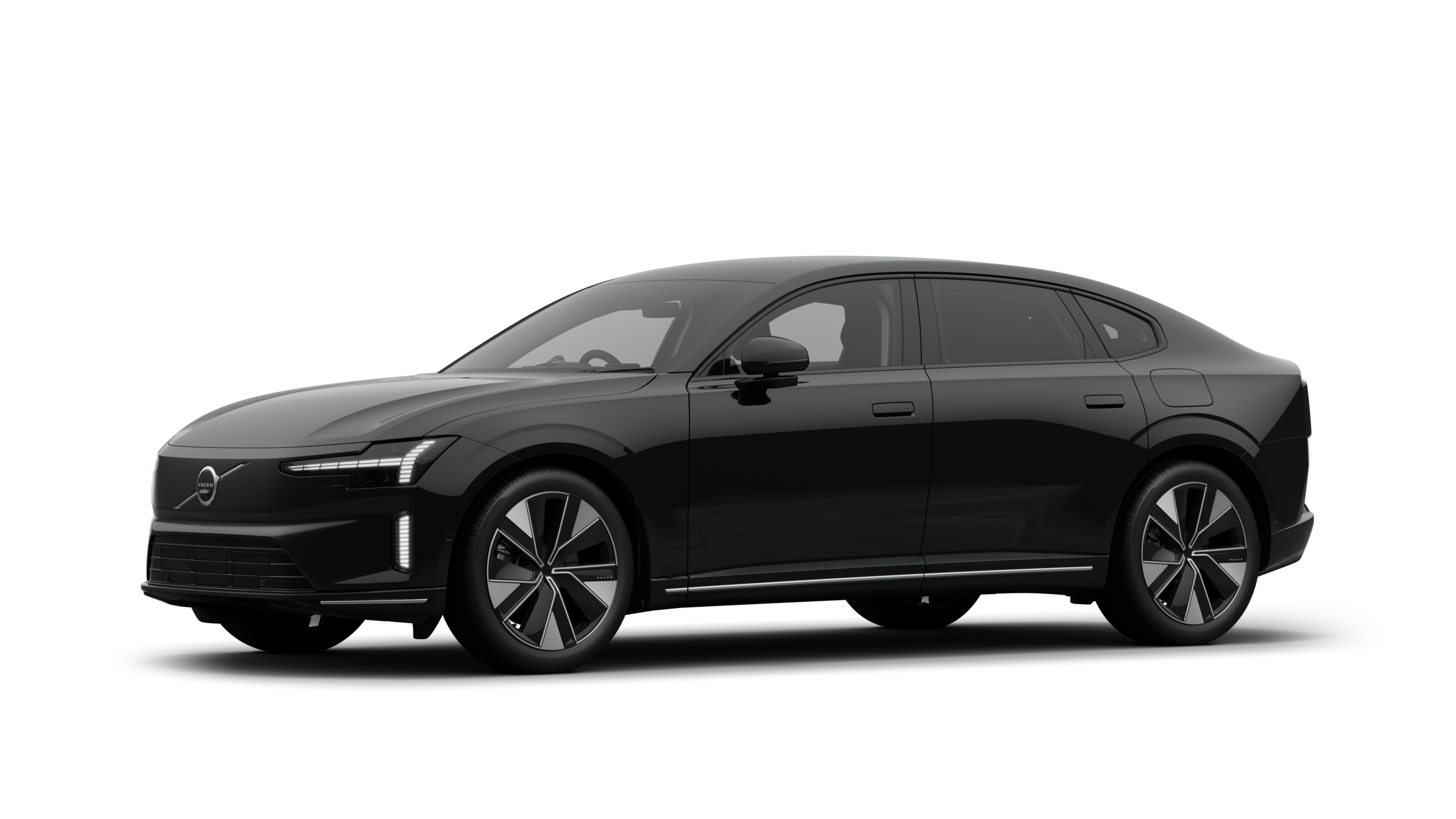 Volvo car exterior in three-quarter view, plain studio background.