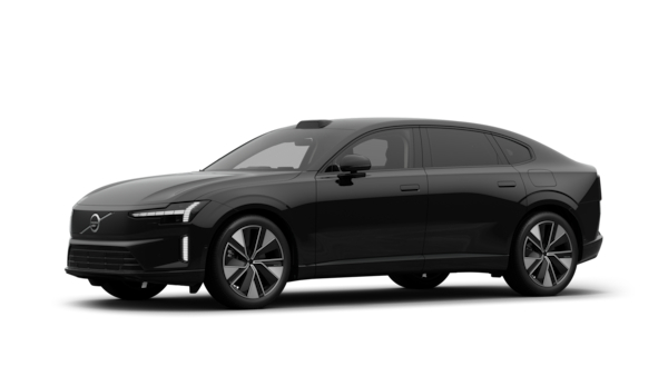 Het exterieur van de Volvo-auto in driekwart aanzicht, duidelijke studioachtergrond.