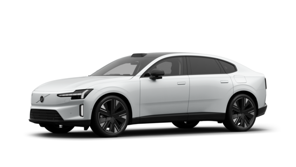 Esterno di un'auto Volvo vista di tre quarti, sfondo semplice di uno studio.