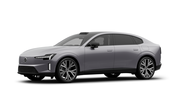 Esterno di un'auto Volvo vista di tre quarti, sfondo semplice di uno studio.