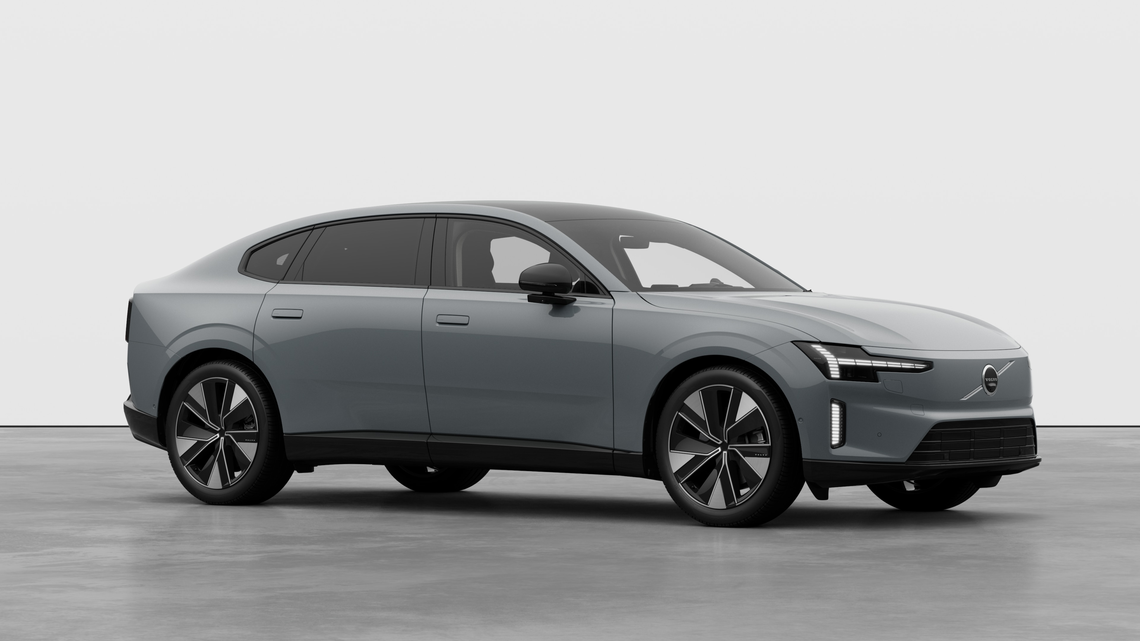 Volvo car exterior, three-quarter view in a plain studio background.