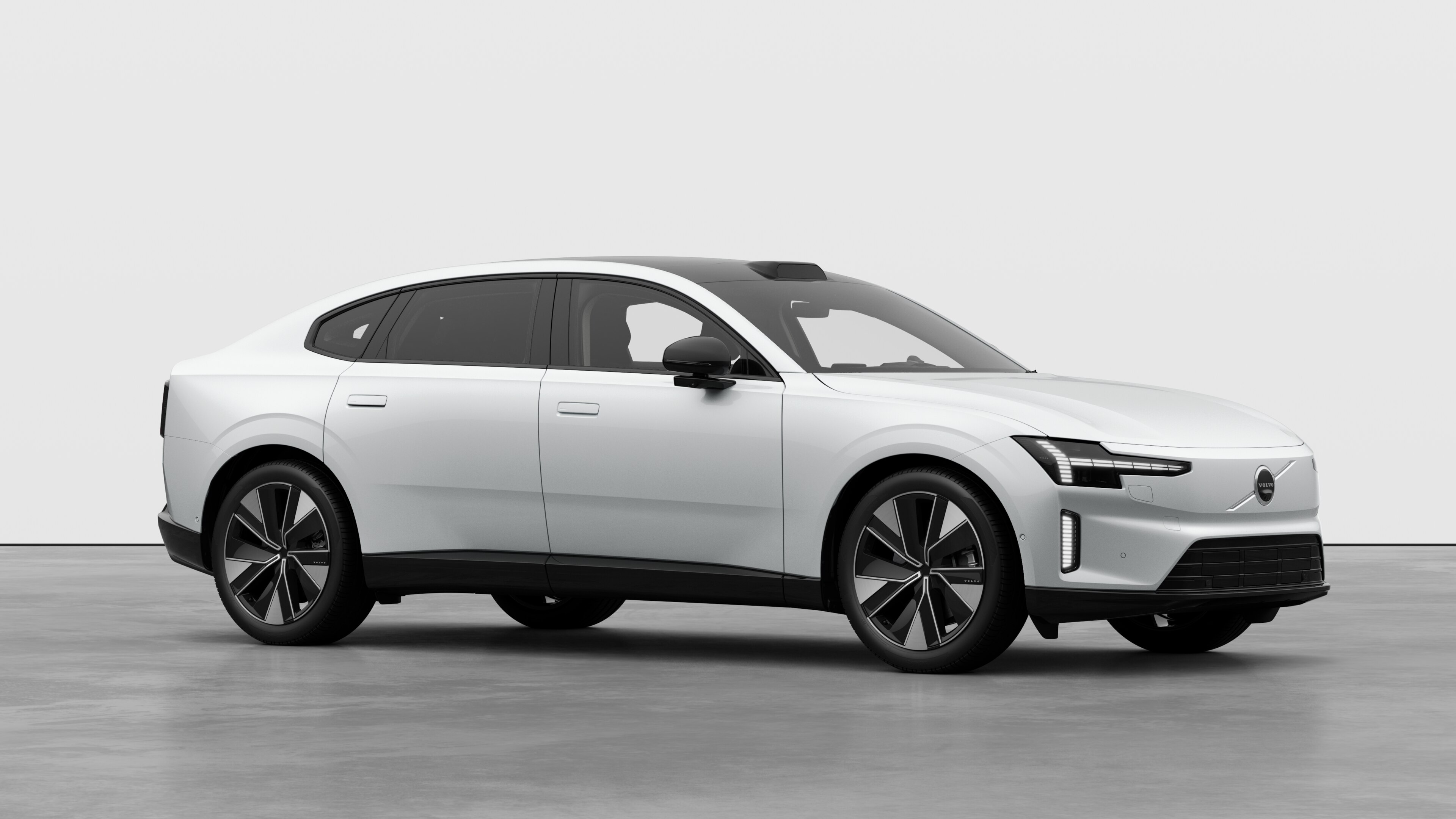 Volvo car exterior, three-quarter view in a plain studio background.