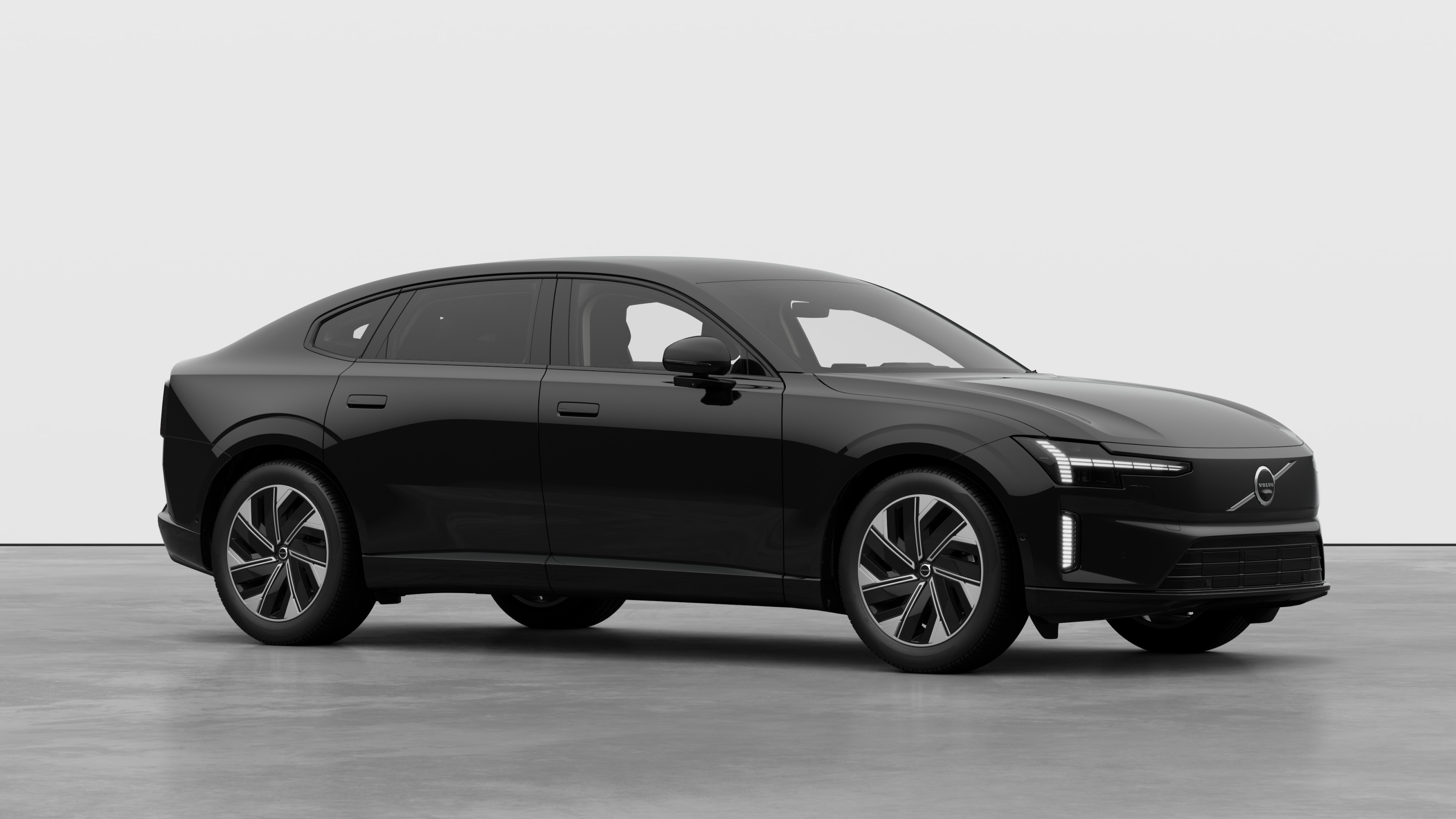 Volvo car exterior, three-quarter view in a plain studio background.