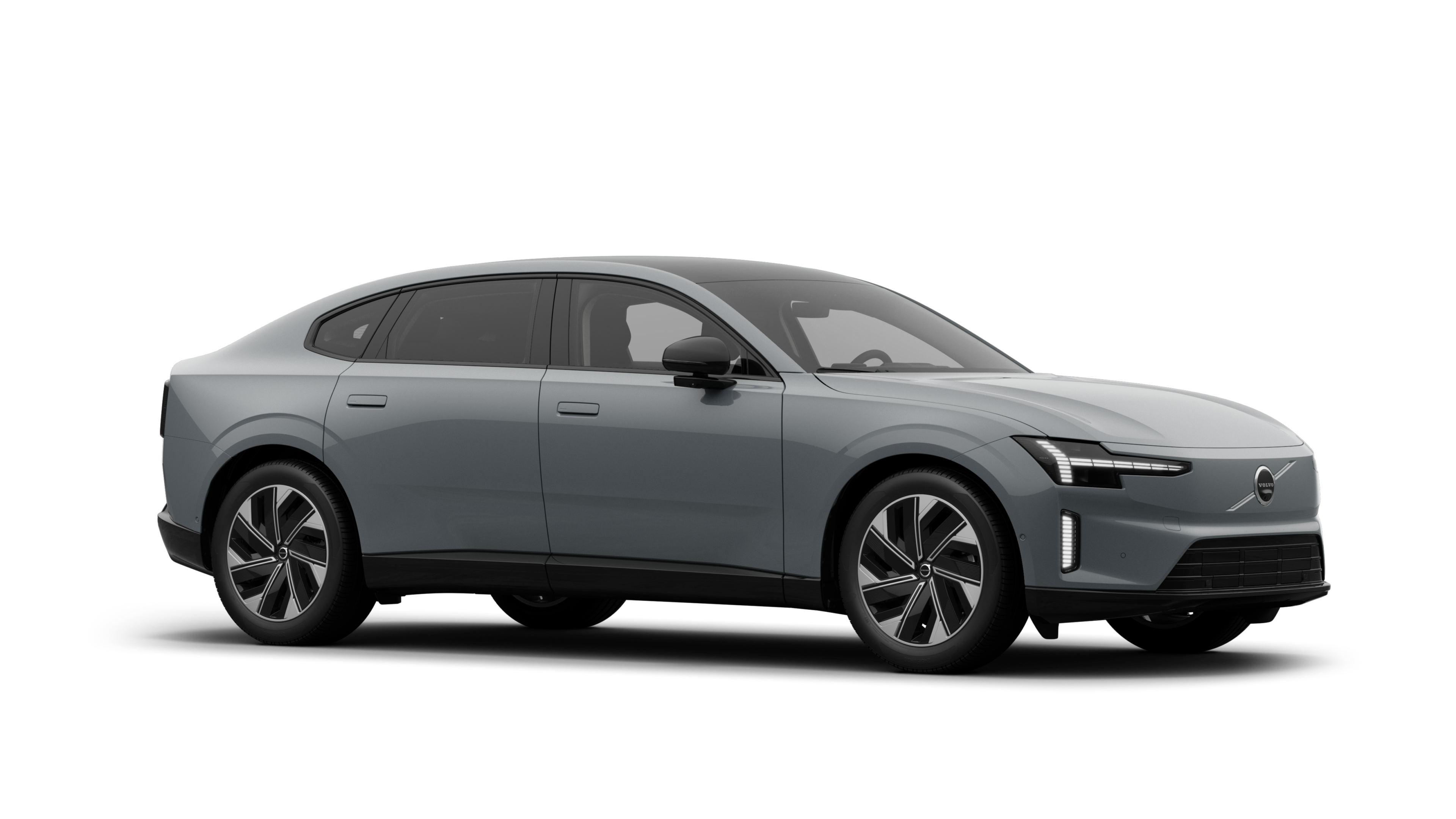 Volvo მანქანის ექსტერიერი, სამი მეოთხედი ხედი უბრალო სტუდიის ფონზე.