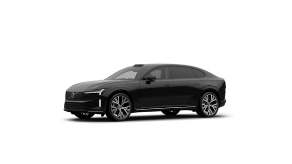 Driekwart aanzicht van de buitenkant van een Volvo in een effen studioachtergrond.