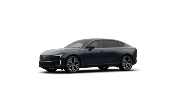 Vue de trois quarts de l’extérieur d’une voiture Volvo sur un fond de studio uni.