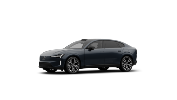 Vue de trois quarts de l’extérieur d’une voiture Volvo sur un fond de studio uni.