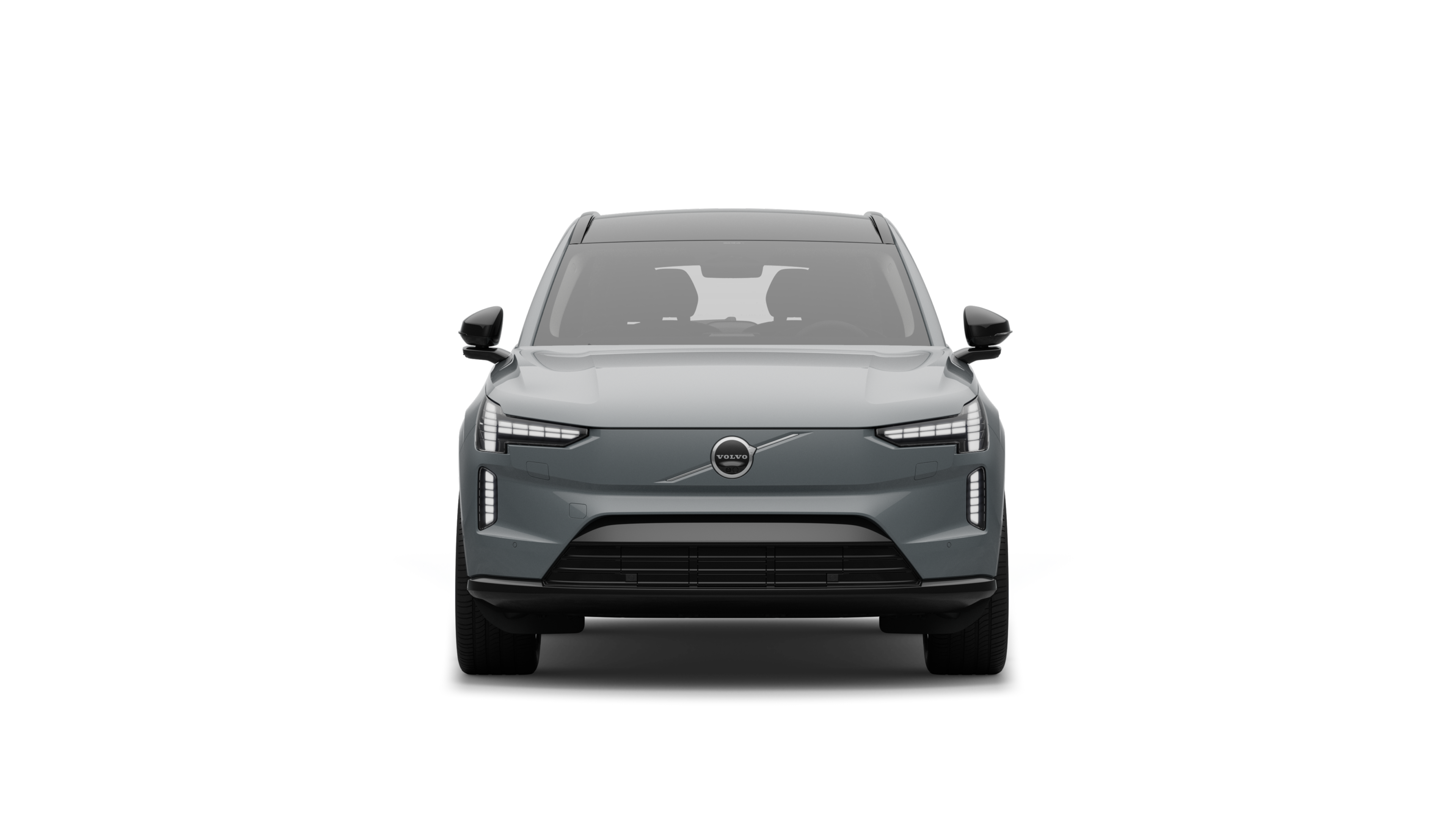 Widok samochodu Volvo z przodu na tle zwykłego studia