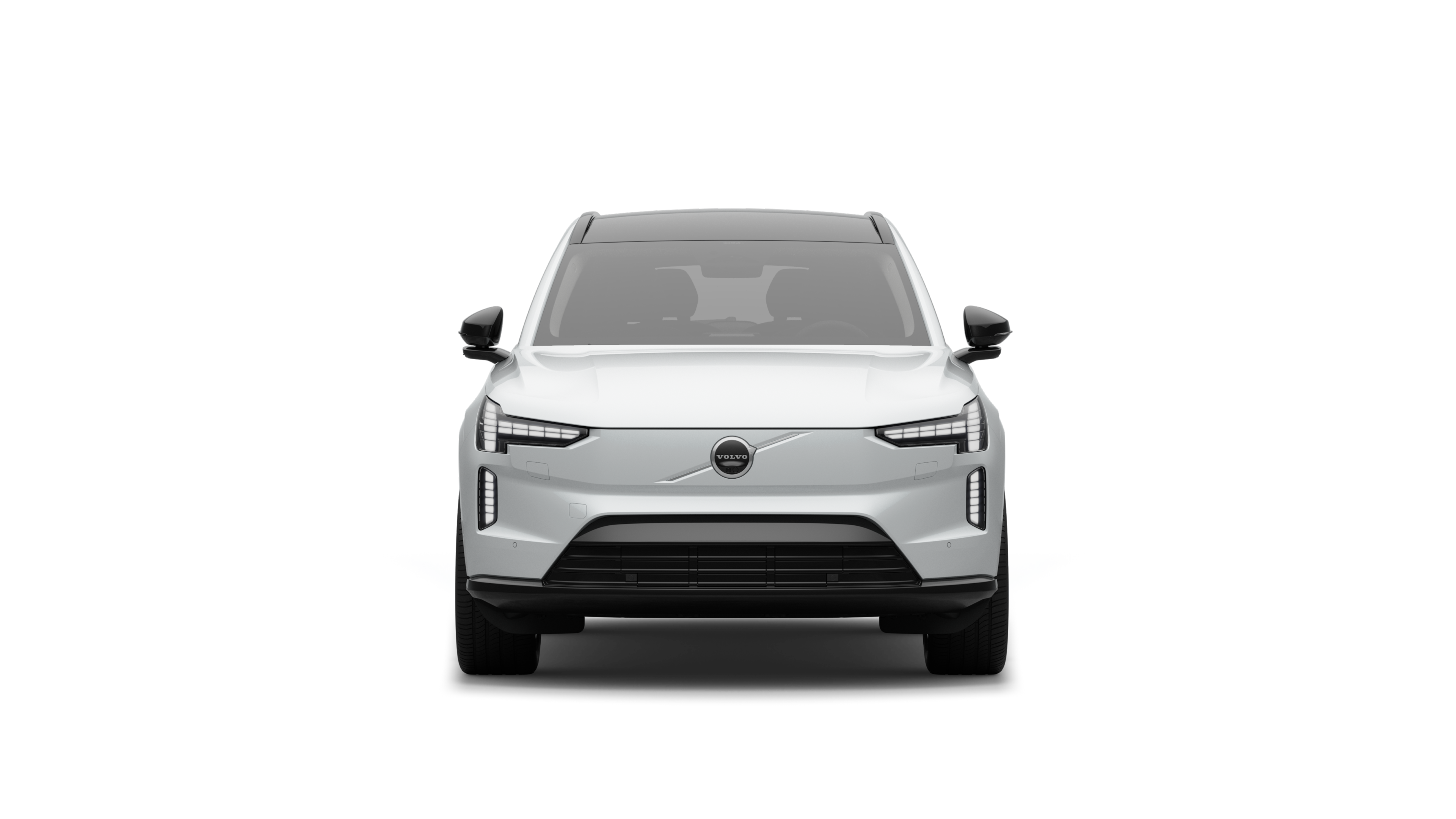 Vooraanzicht van een Volvo in een effen studioachtergrond.