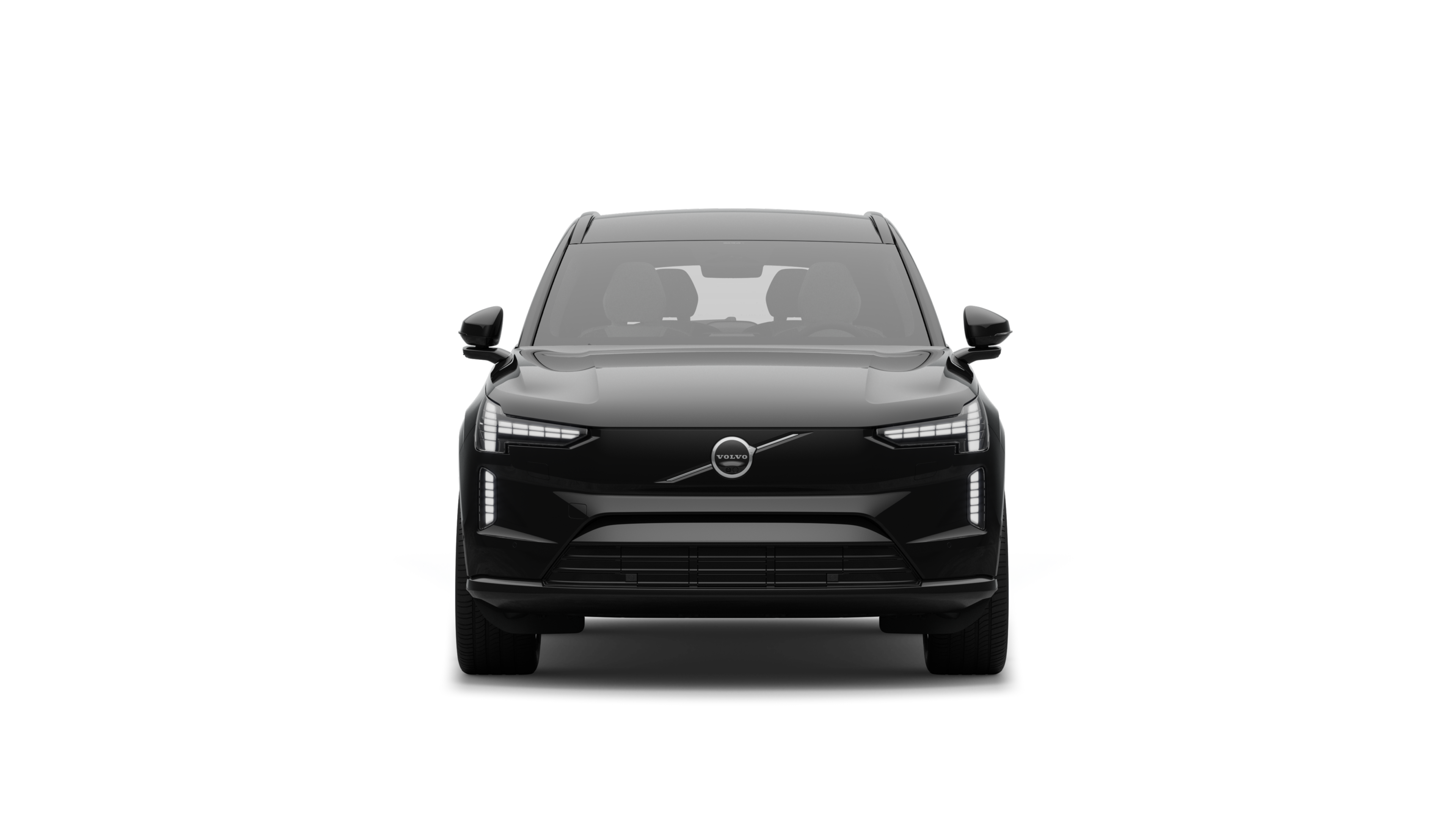 Vooraanzicht van een Volvo in een effen studioachtergrond.