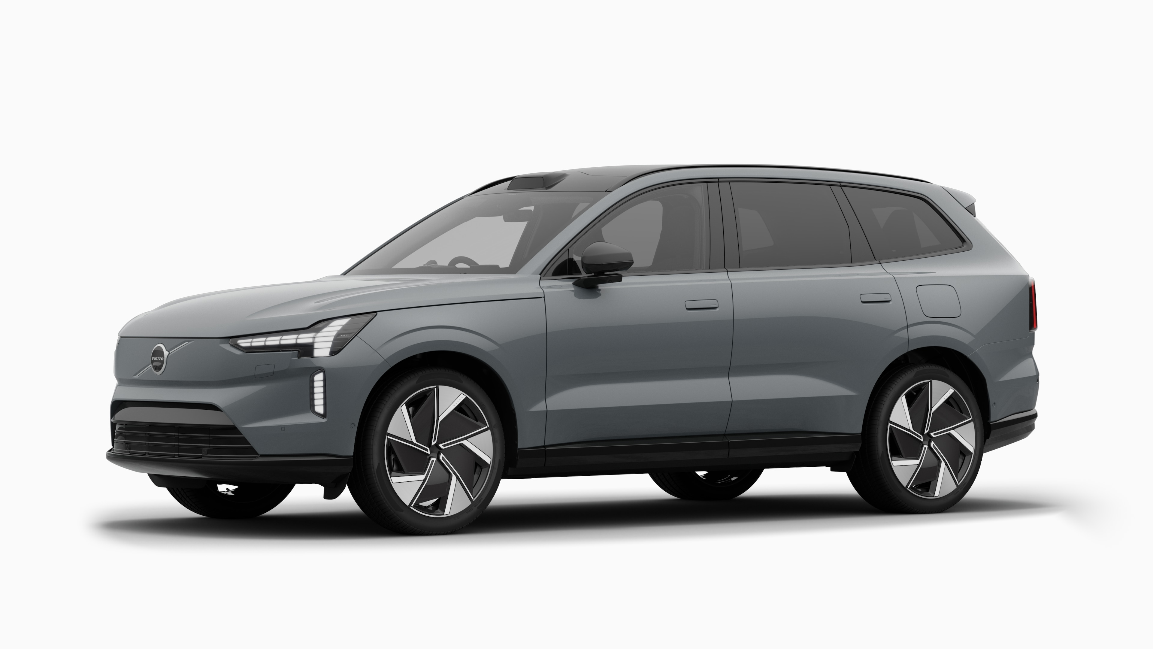 Volvo car exterior in three-quarter view, plain studio background.