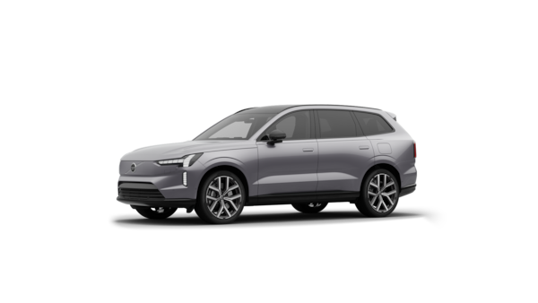 Driekwart aanzicht van de buitenkant van een Volvo in een effen studioachtergrond.