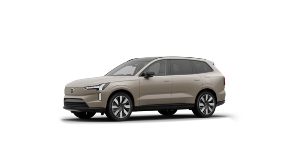 Trekvartsvy av Volvo-bilens exteriör i en vanlig studiobakgrund.