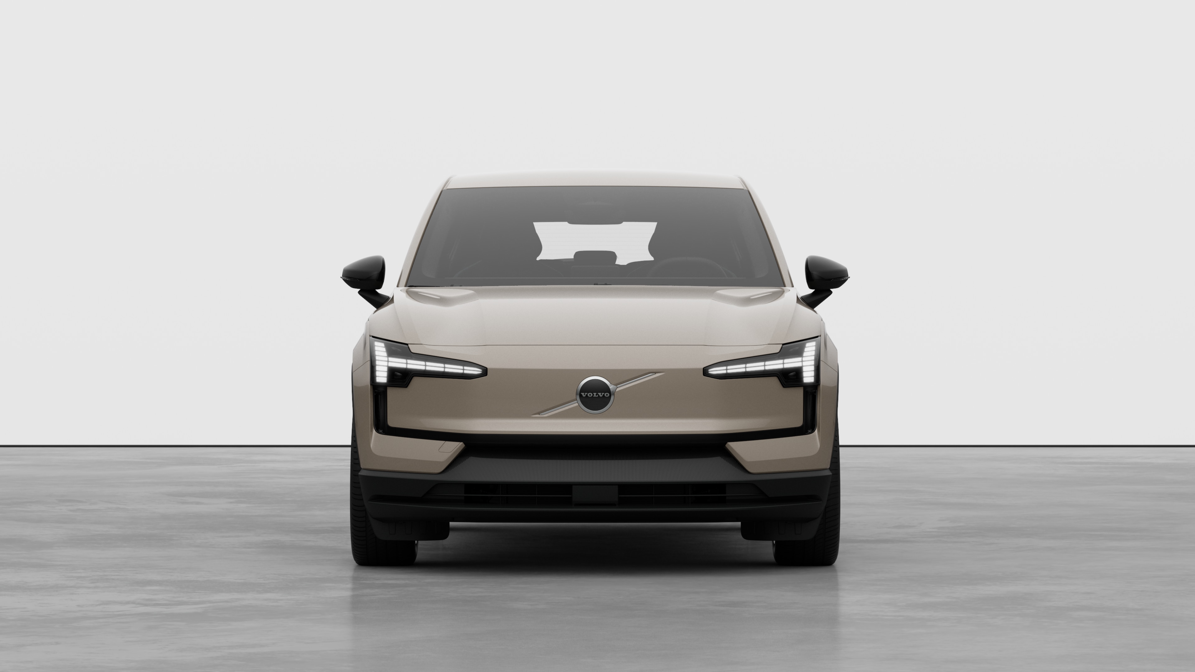 Front view of a Volvo car in a plain studio background.