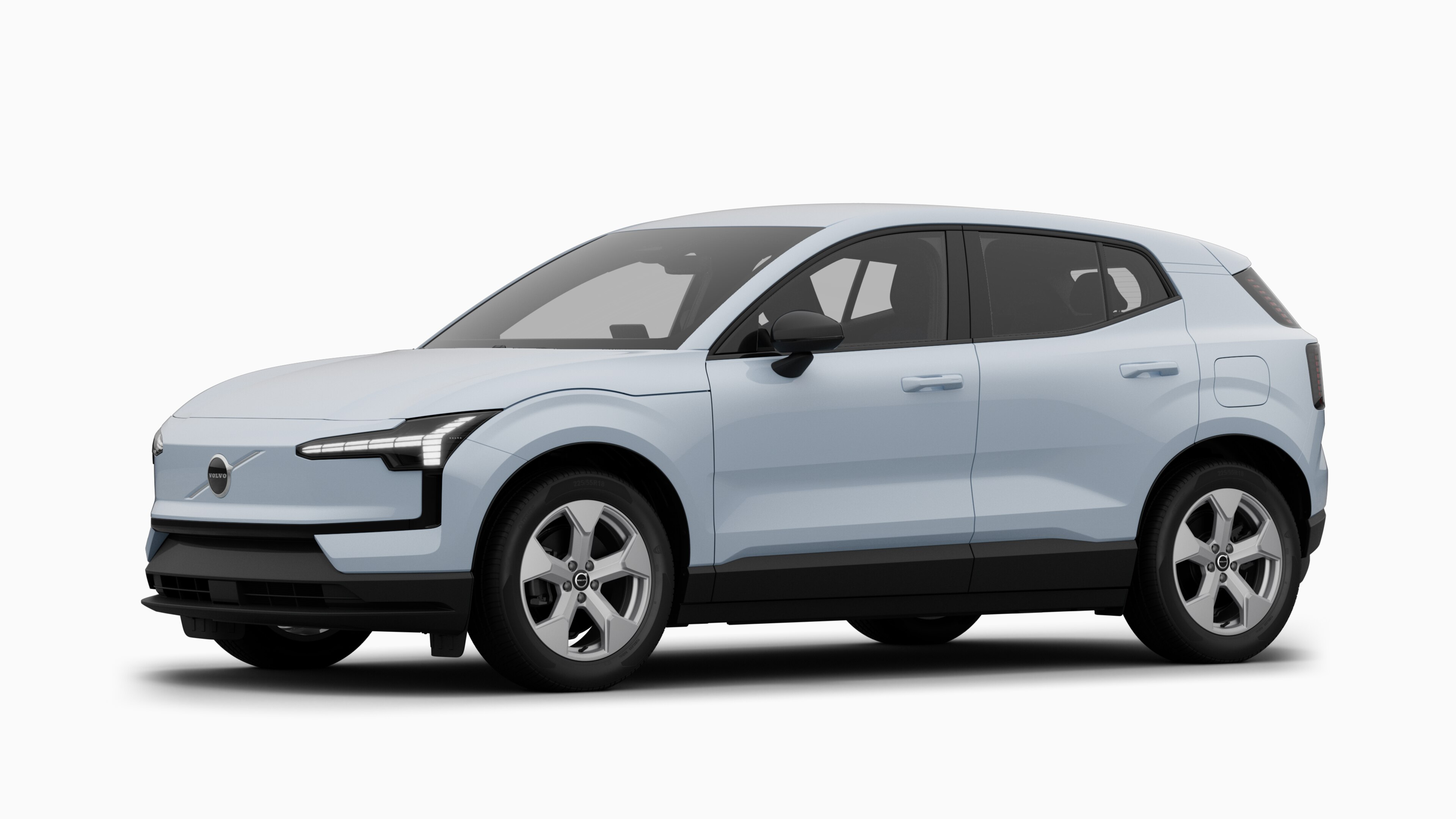 Volvo car exterior in three-quarter view, plain studio background.
