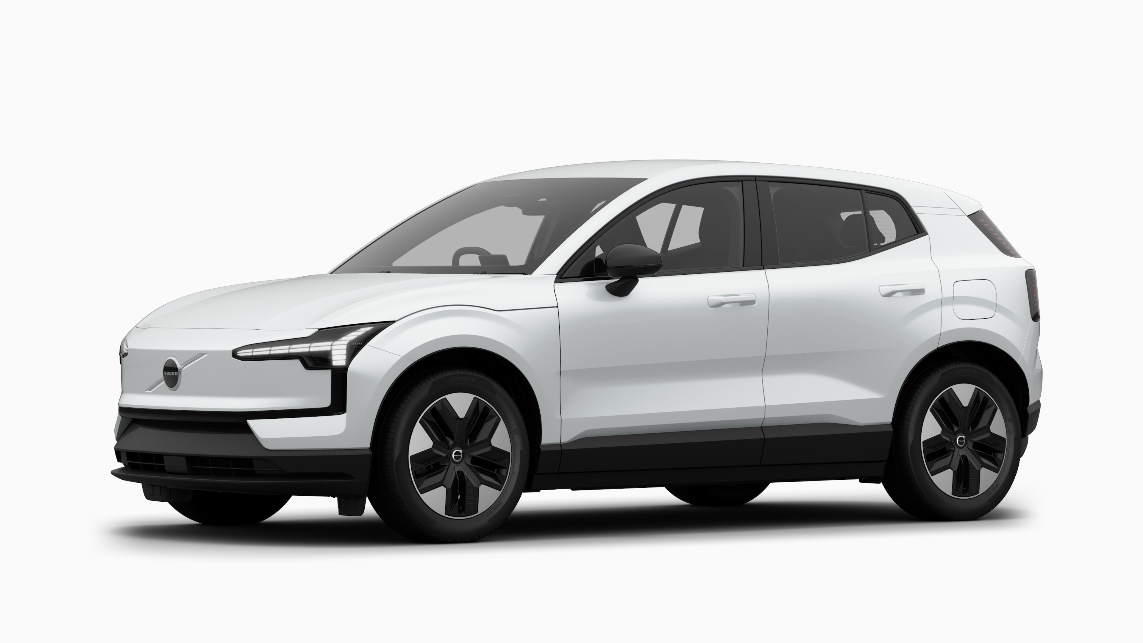 Volvo car exterior in three-quarter view, plain studio background.