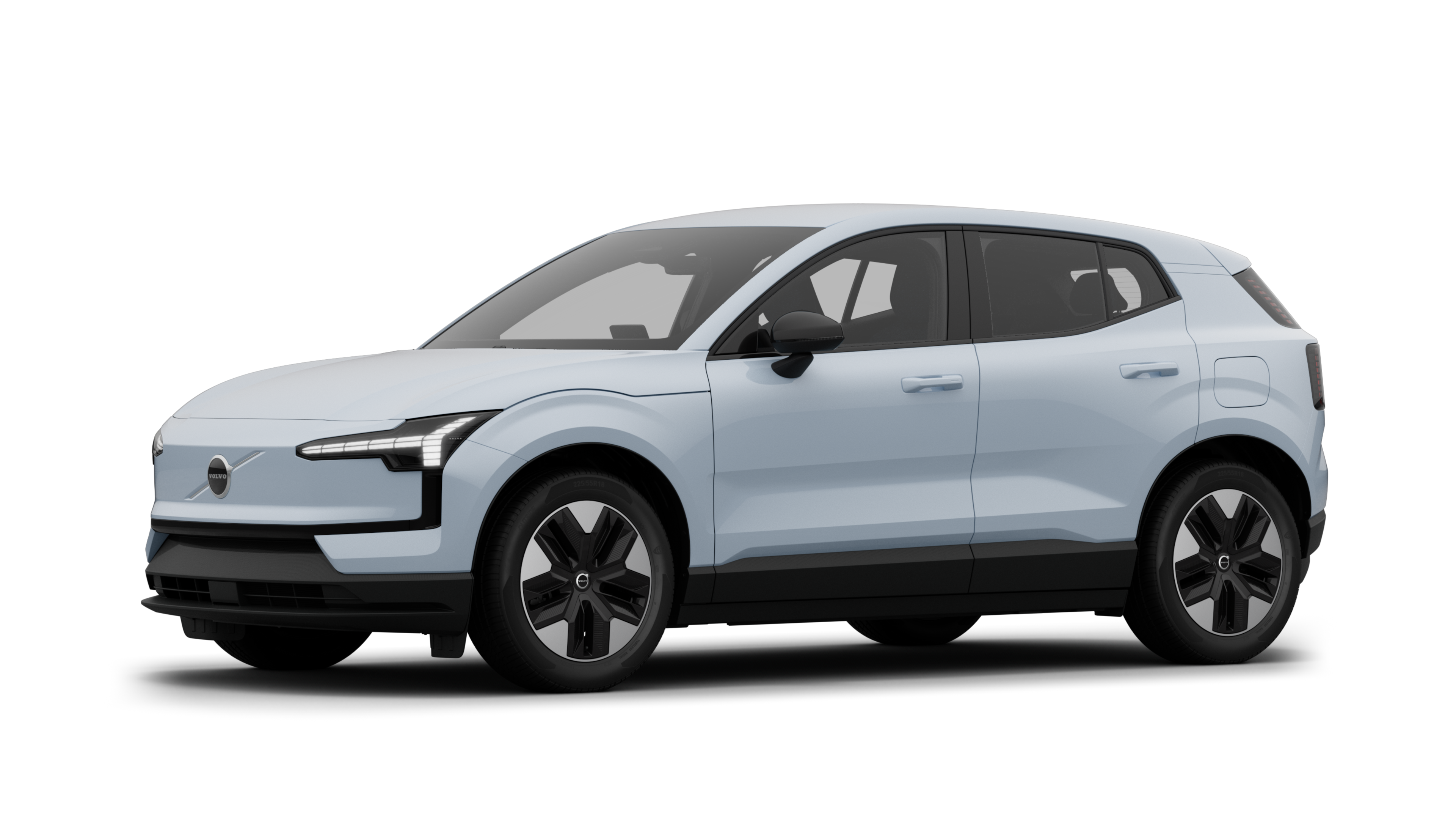 Volvobilens exteriör i trekvartsvy, vanlig studiobakgrund.