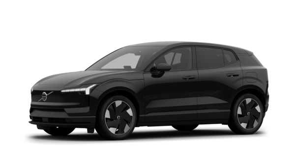 Extérieur d’une voiture Volvo vue de trois-quarts, fond uni d’un studio.