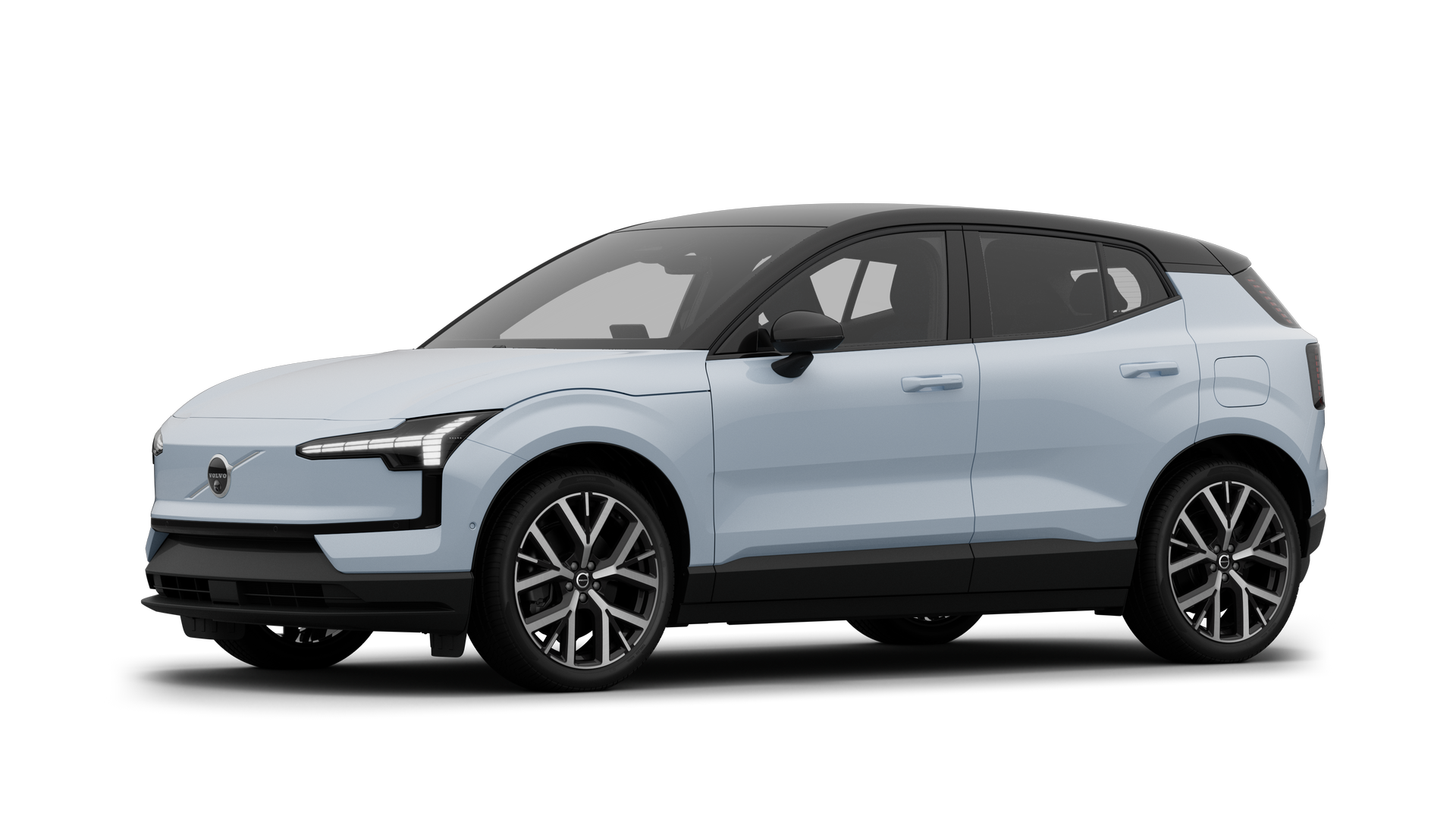 Het exterieur van de Volvo-auto in driekwart aanzicht, duidelijke studioachtergrond.