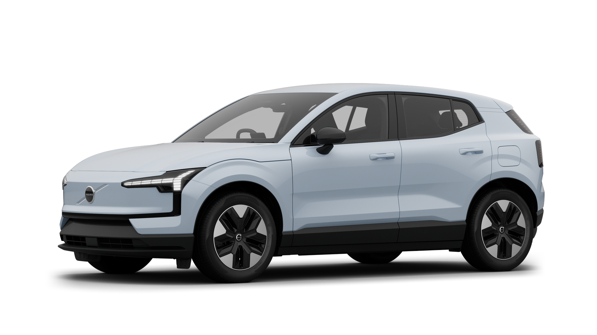 Volvo car exterior in three-quarter view, plain studio background.