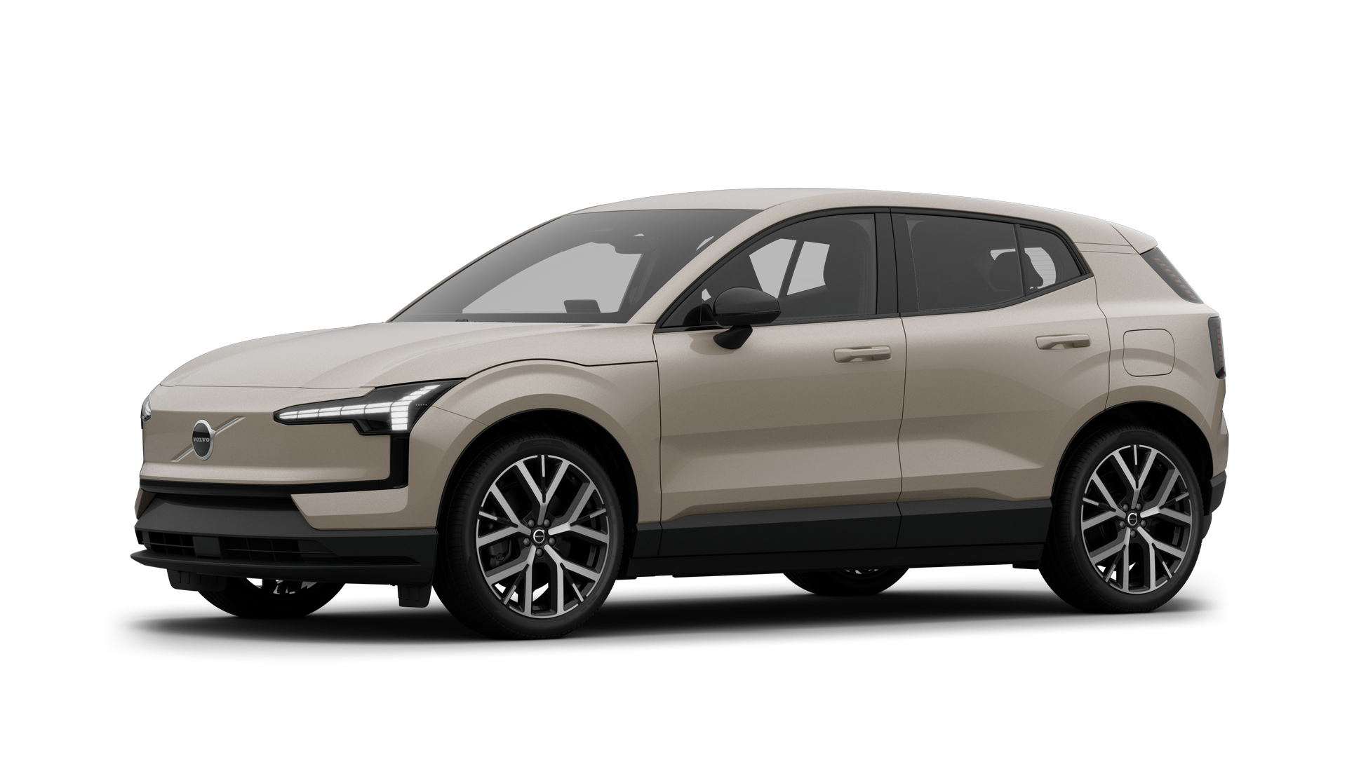 Volvo car exterior in three-quarter view, plain studio background.