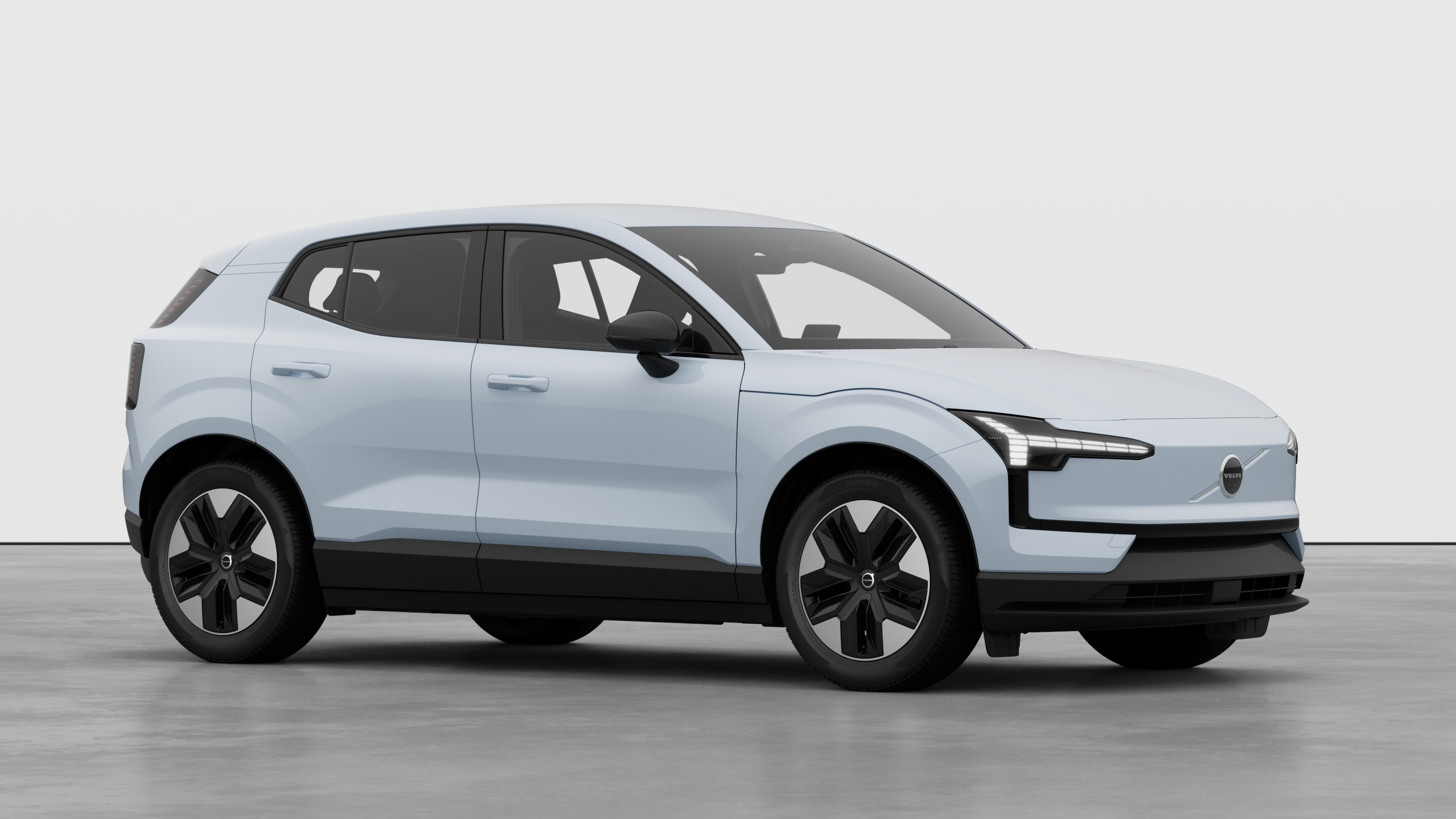 Volvo car exterior, three-quarter view in a plain studio background.