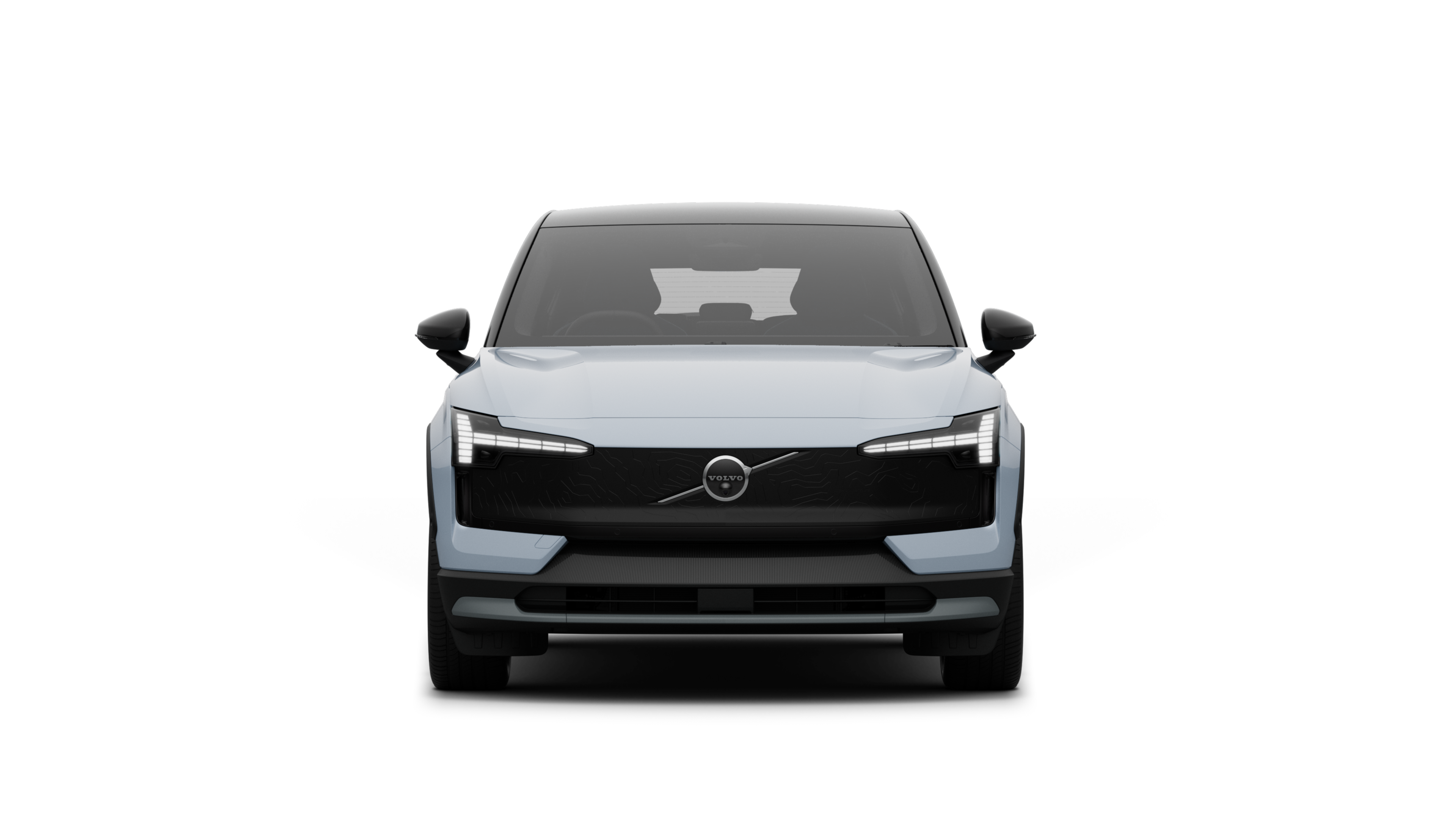 Front view of a Volvo car in a plain studio background.