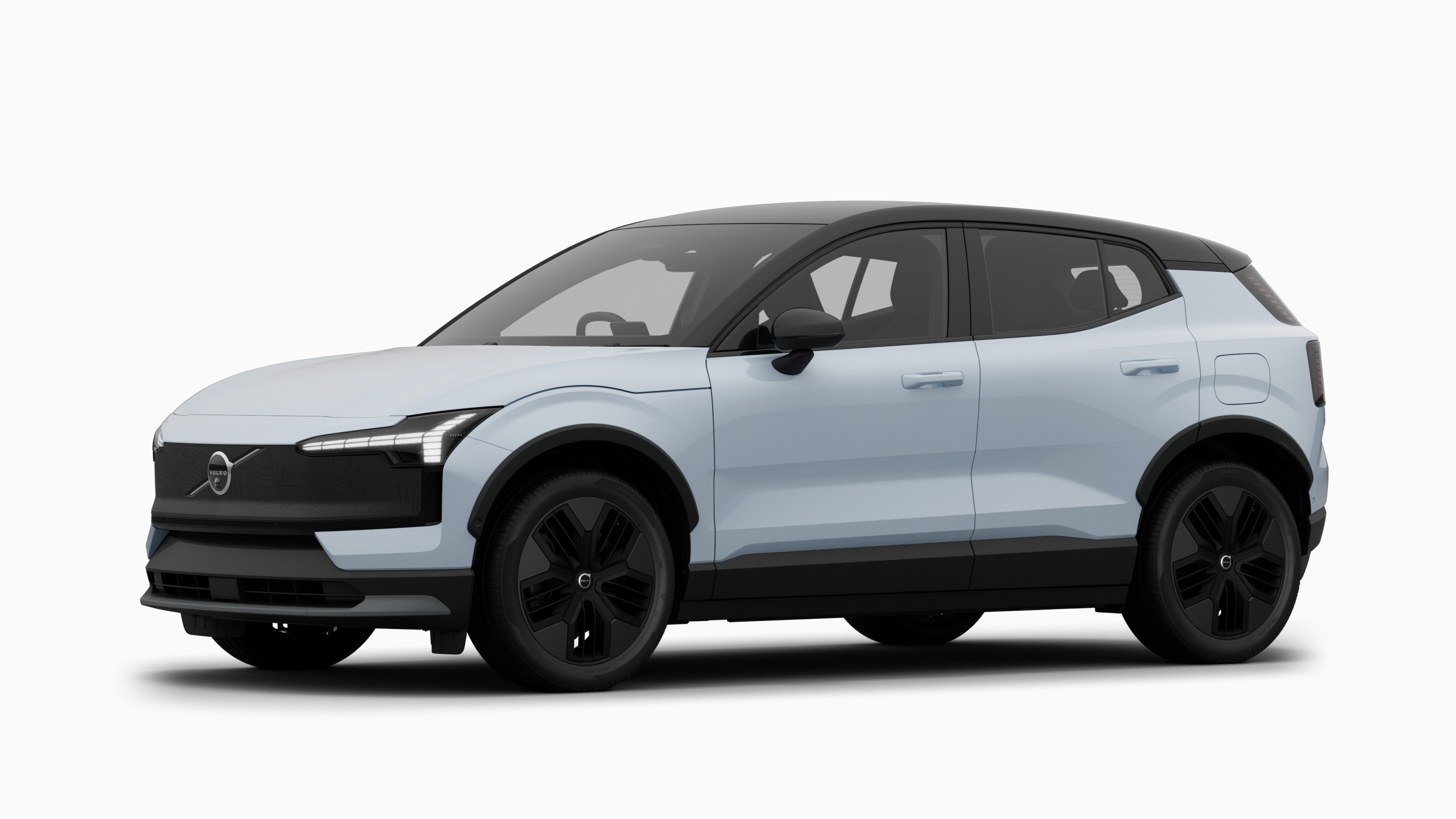 Volvo car exterior in three-quarter view, plain studio background.