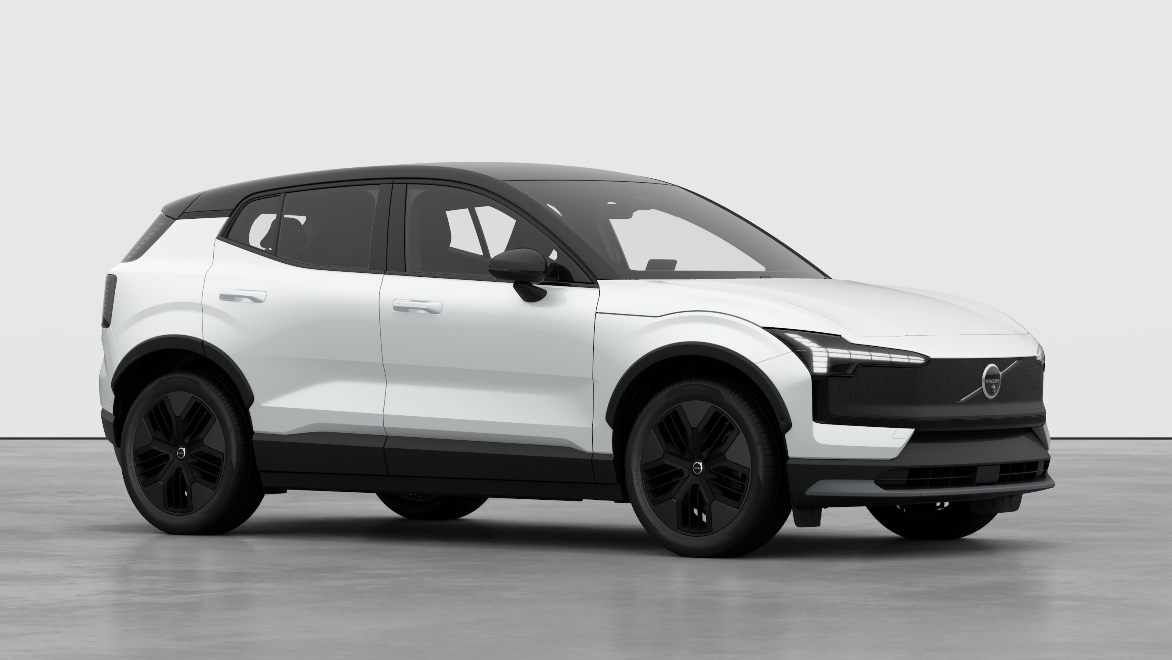 Volvo car exterior, three-quarter view in a plain studio background.