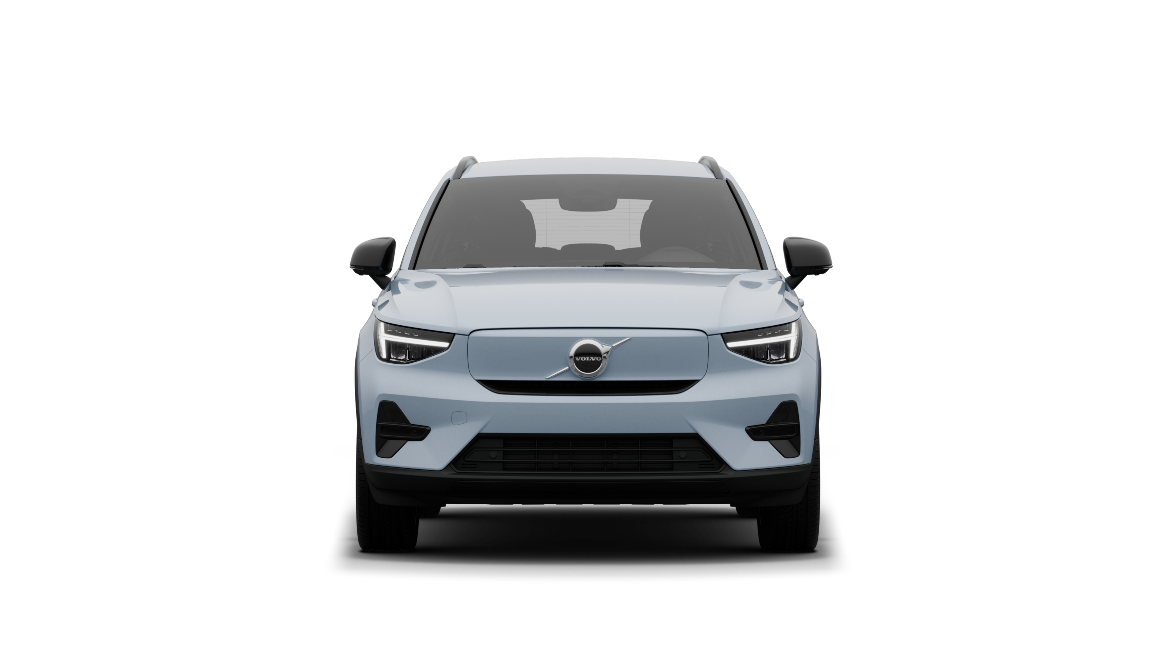 "Volvo" automobilio vaizdas iš priekio paprastame studijos fone.