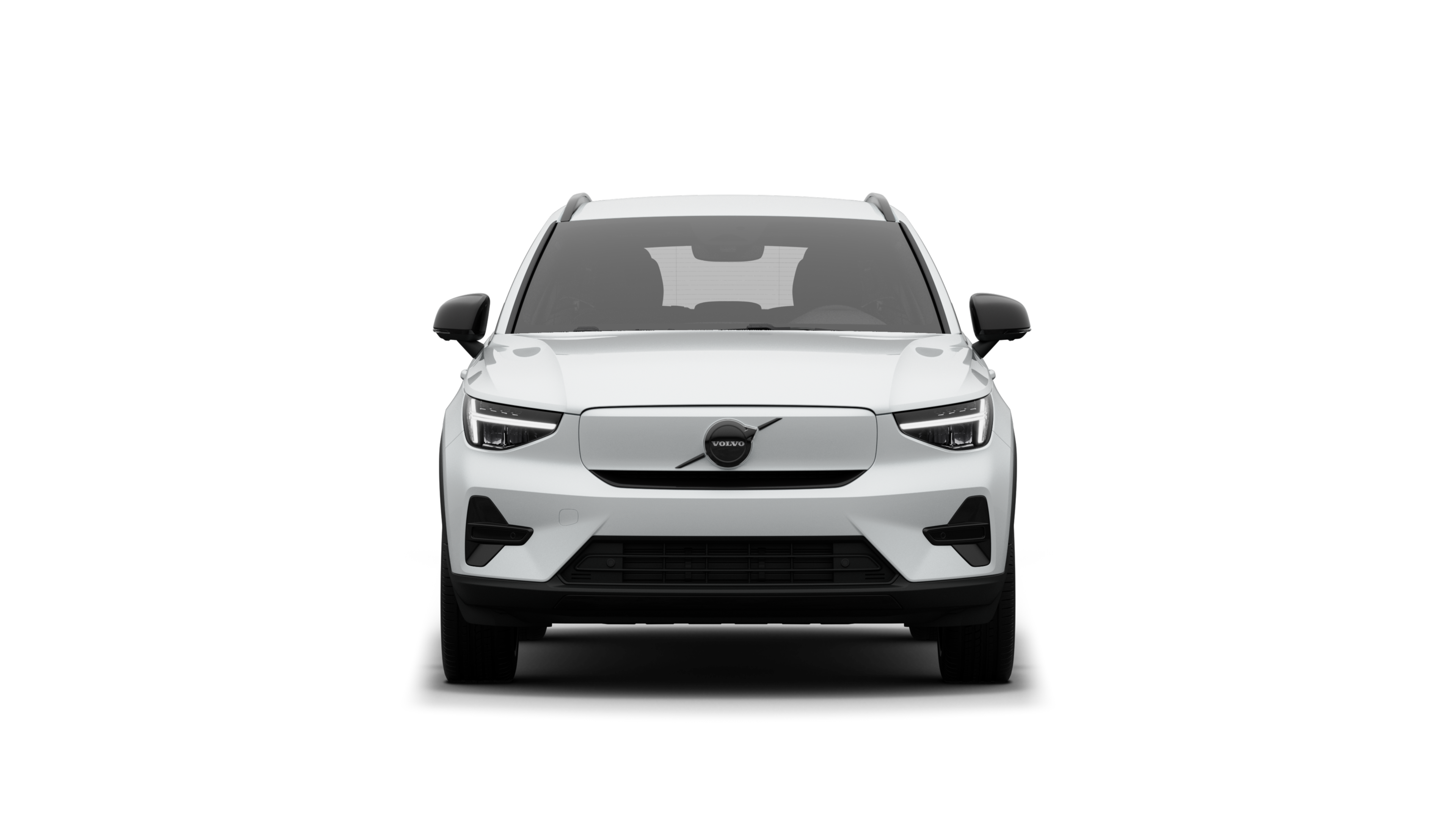 Vorderansicht eines Volvo vor dem Hintergrund eines schlichten Studios.