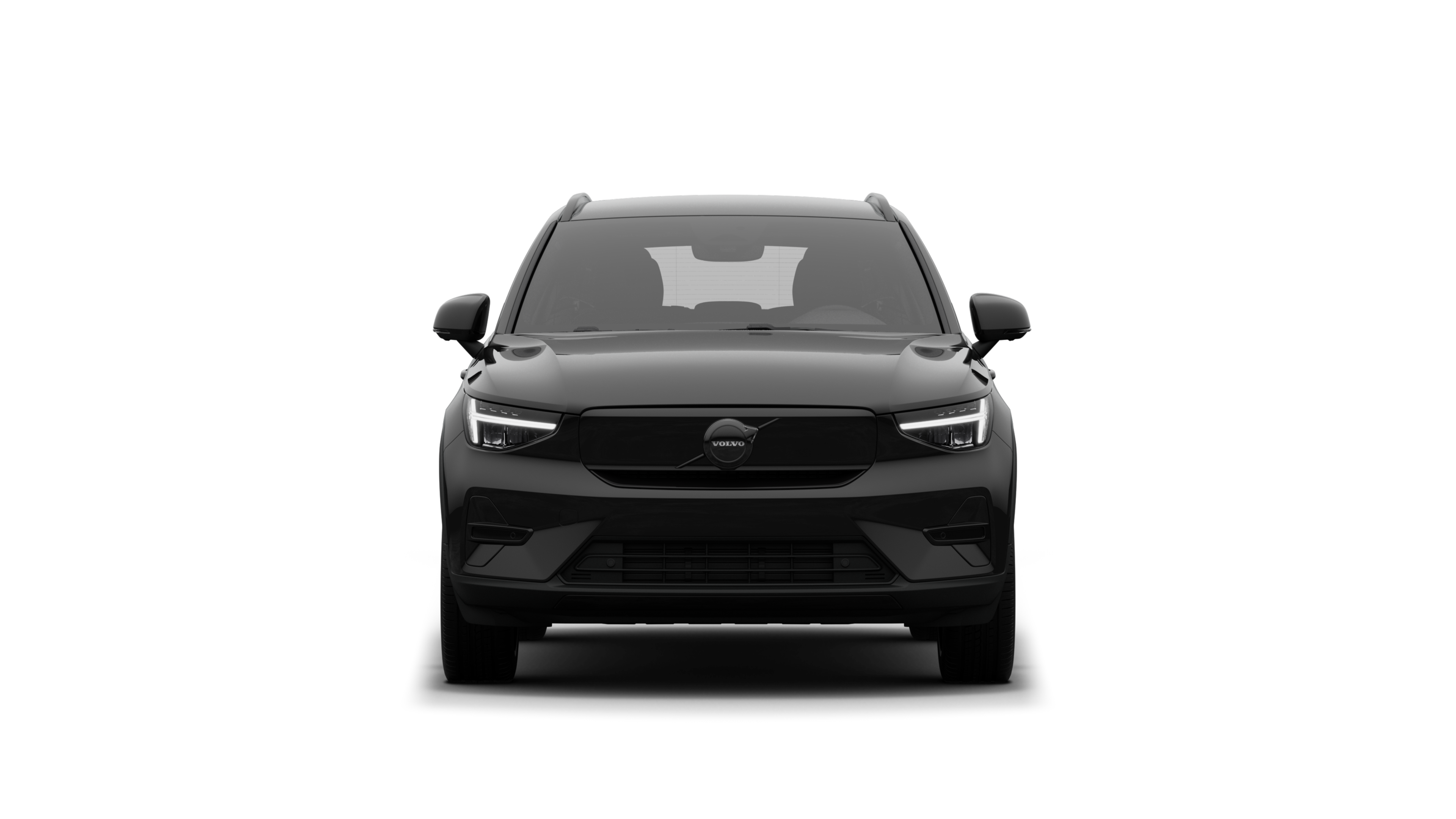 Vorderansicht eines Volvo vor dem Hintergrund eines schlichten Studios.