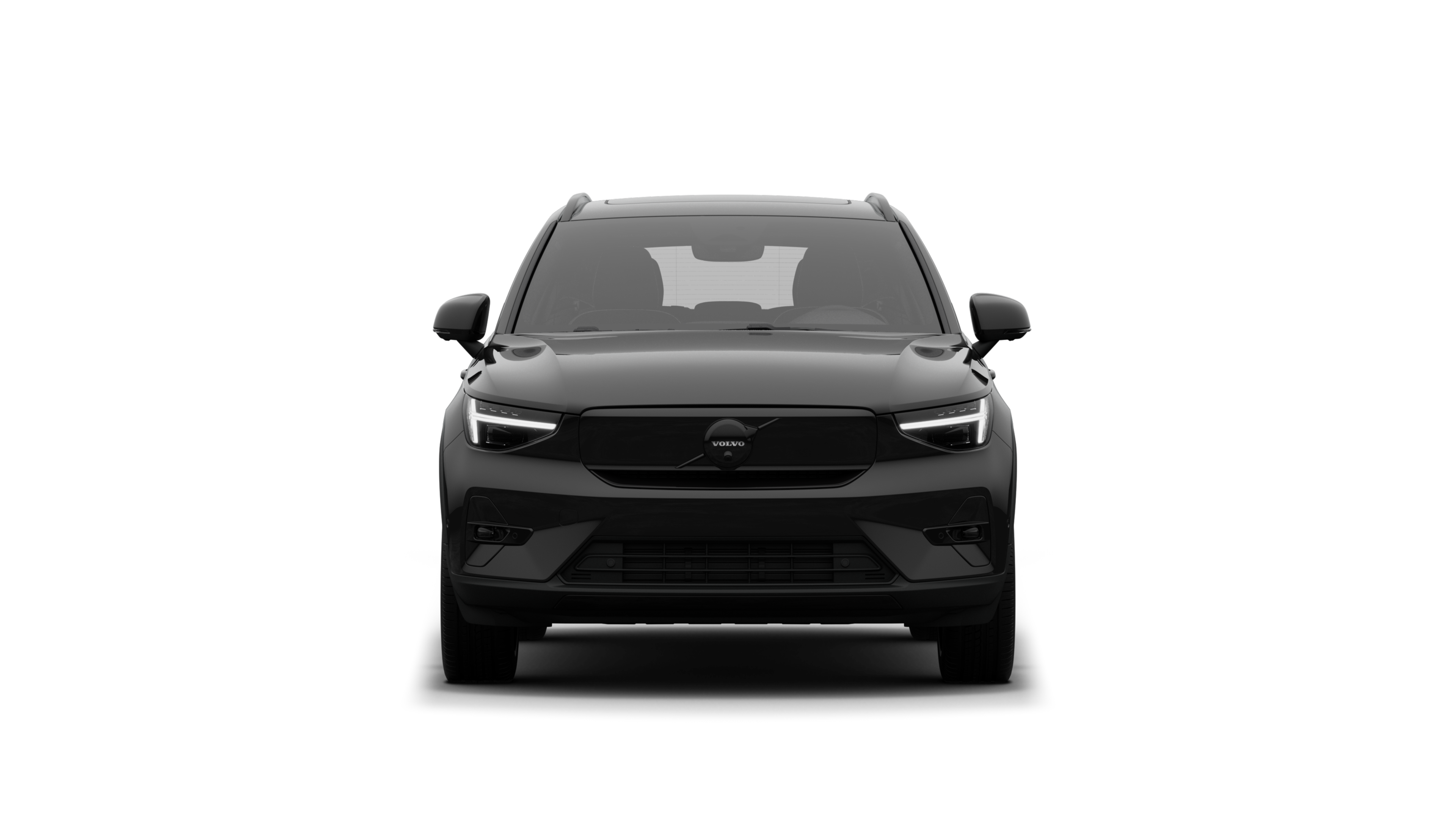 Vista frontal de um carro Volvo em um fundo de estúdio simples.