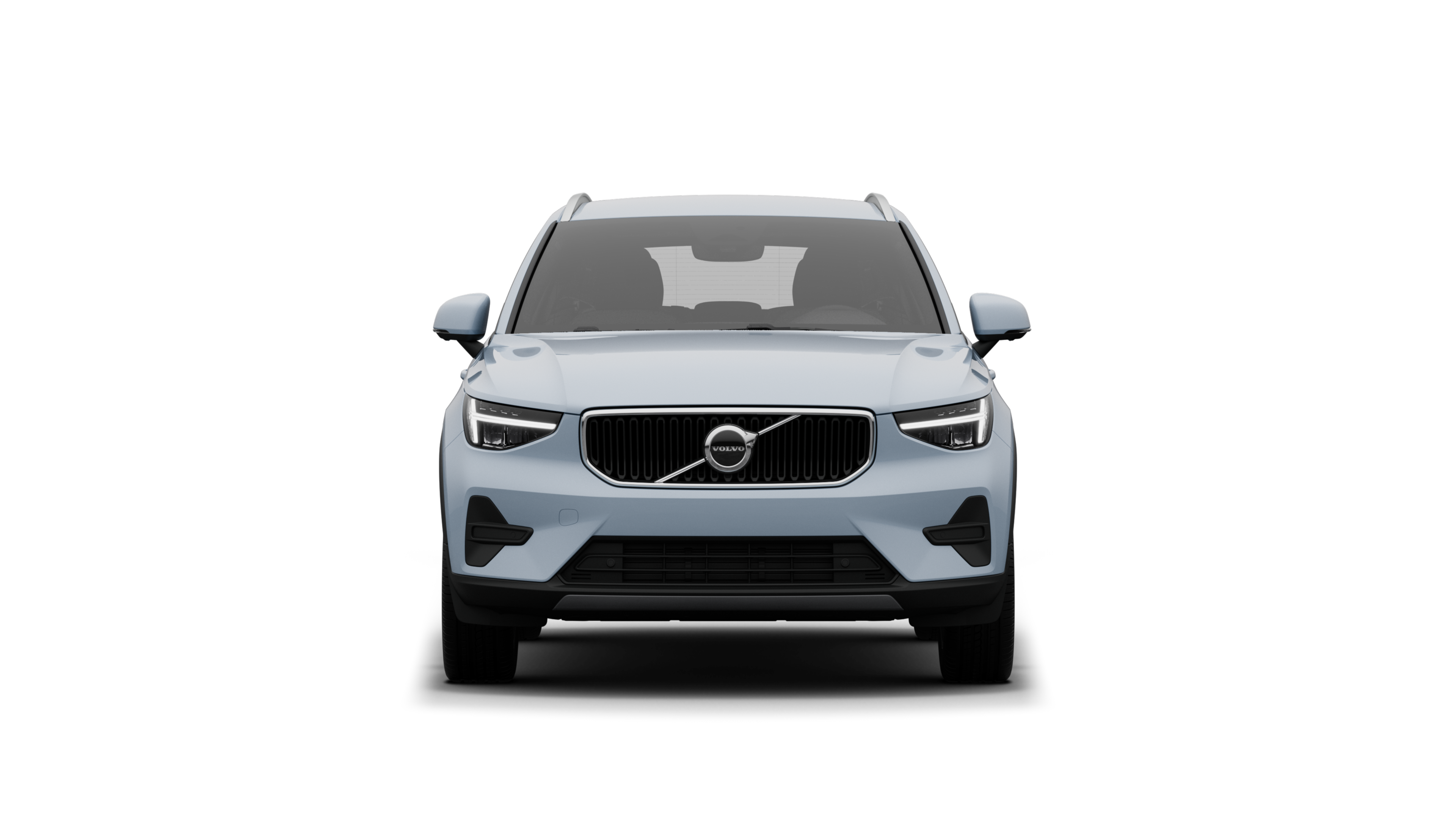 Volvo მანქანის წინა ხედი უბრალო სტუდიის ფონზე.