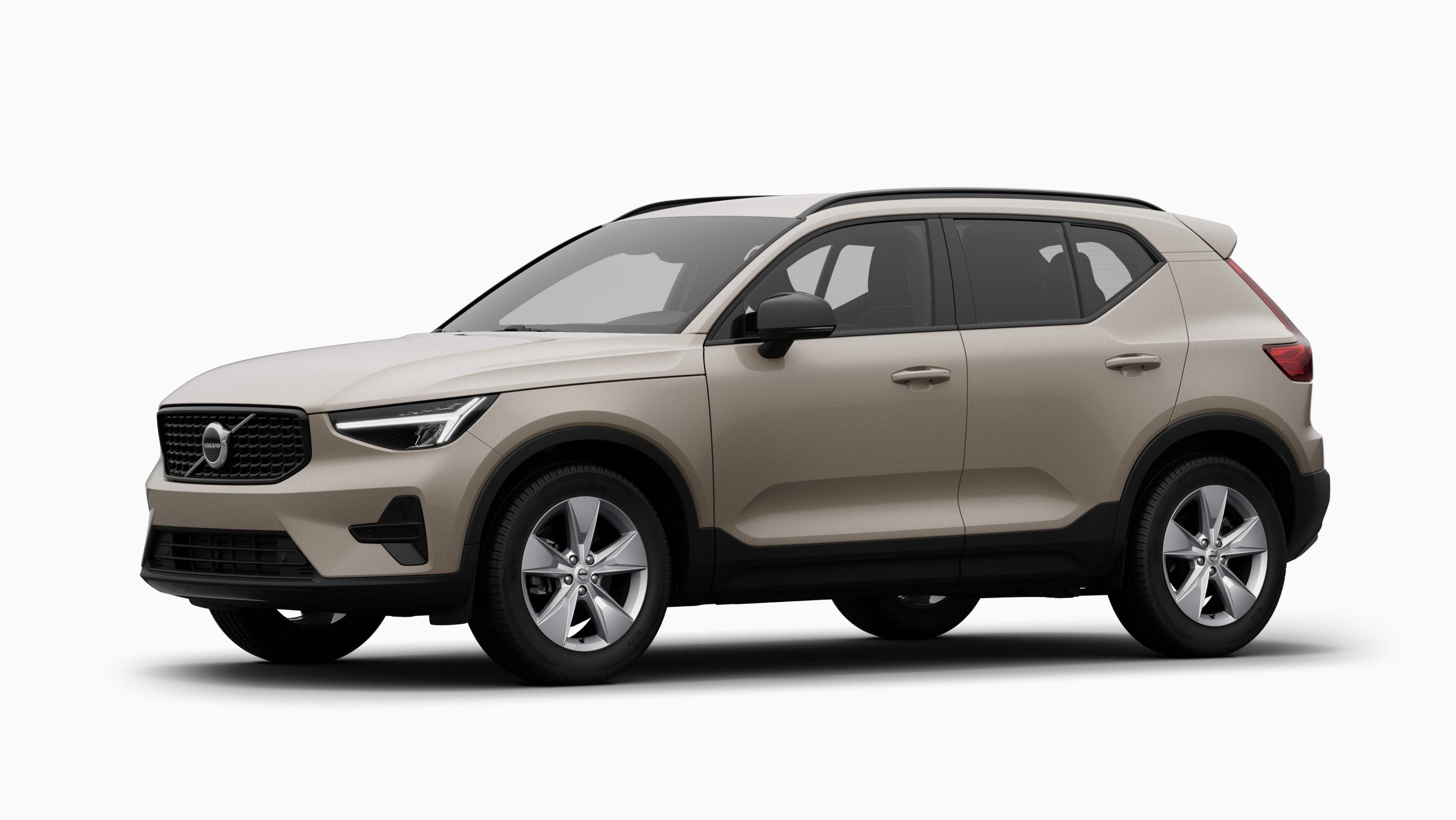 Volvo car exterior in three-quarter view, plain studio background.