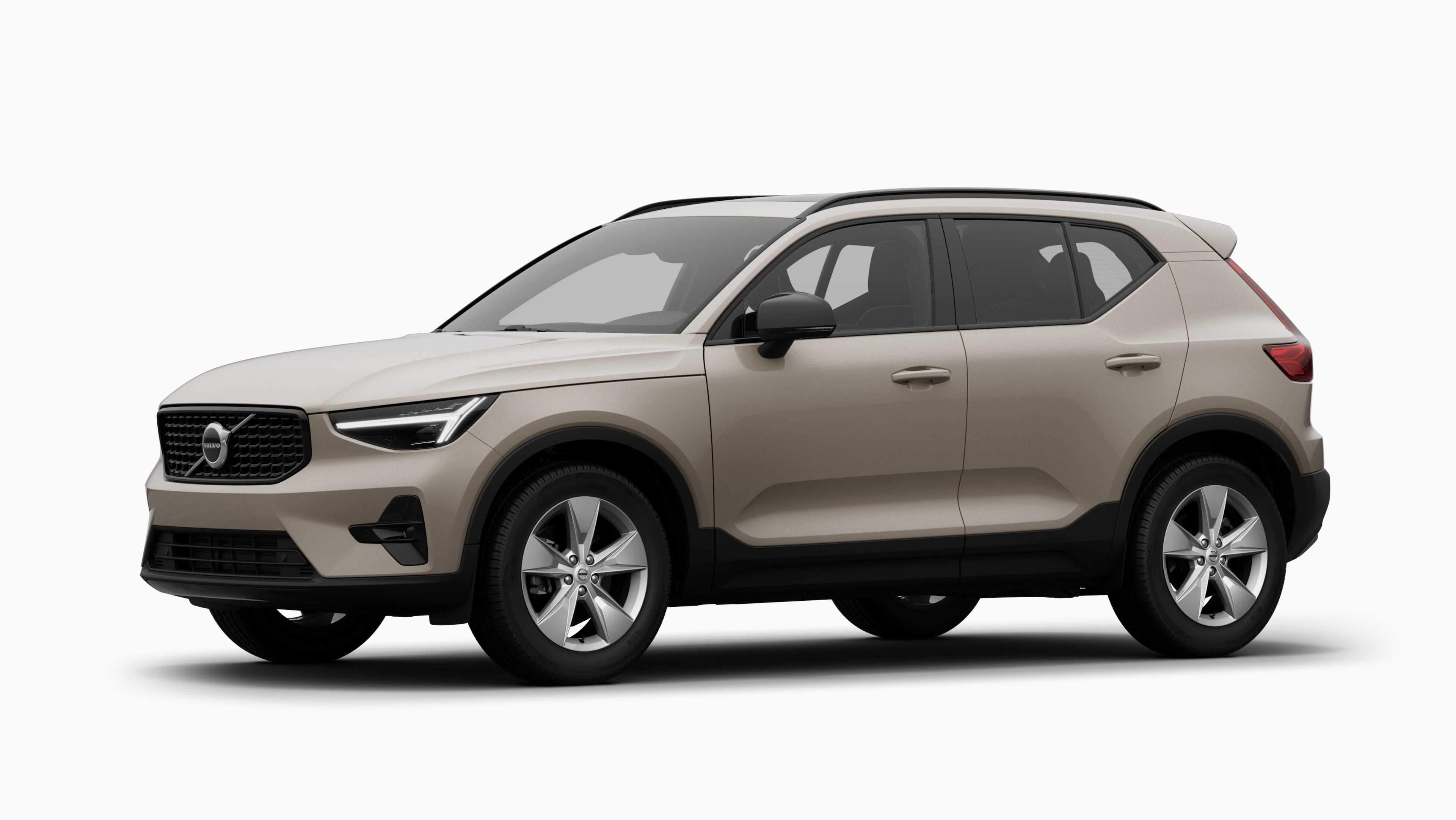 Volvo car exterior in three-quarter view, plain studio background.