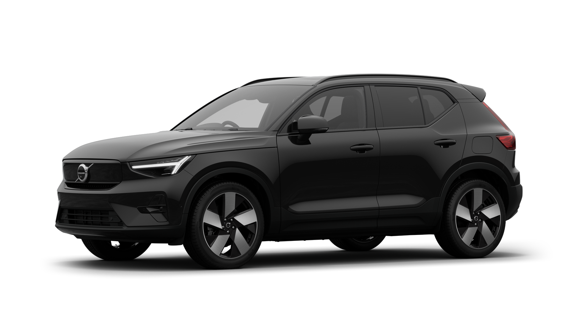 Volvo car exterior in three-quarter view, plain studio background.