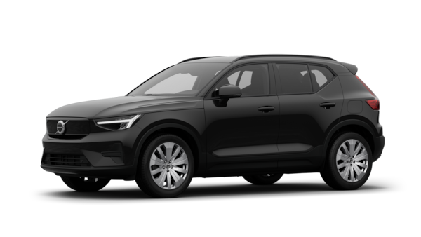 Het exterieur van de Volvo-auto in driekwart aanzicht, duidelijke studioachtergrond.