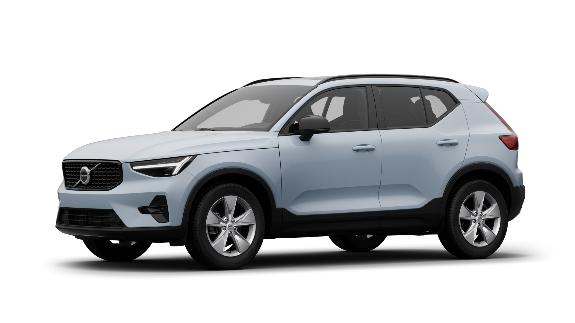 Volvo car exterior in three-quarter view, plain studio background.